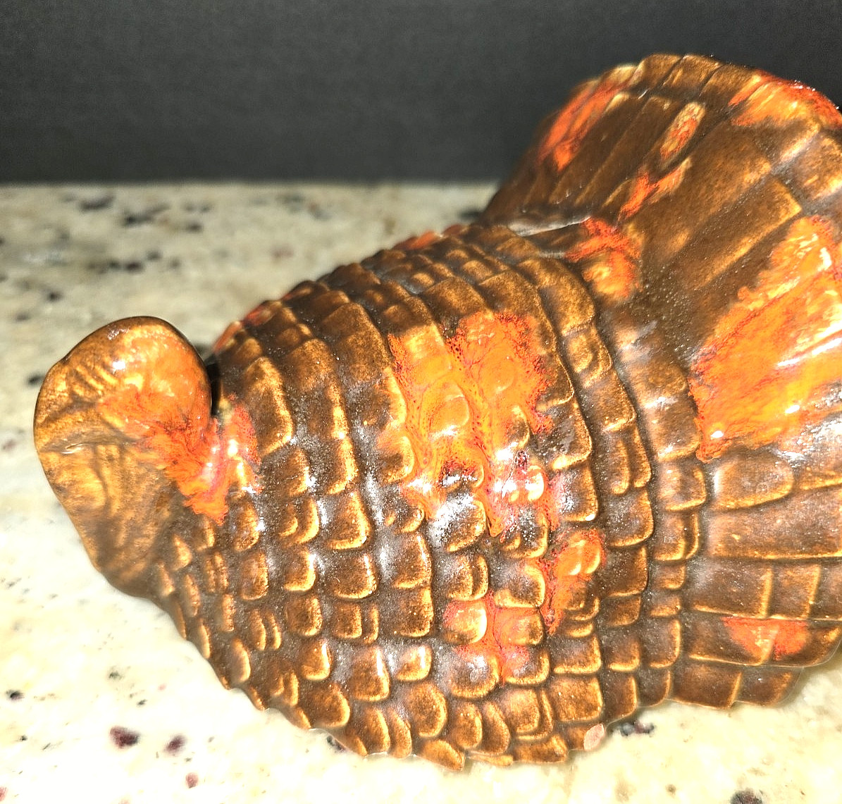 2-Piece 1970s Ceramic Turkey Covered Dish THANKSGIVING (Drip Glazed) Handpainted
