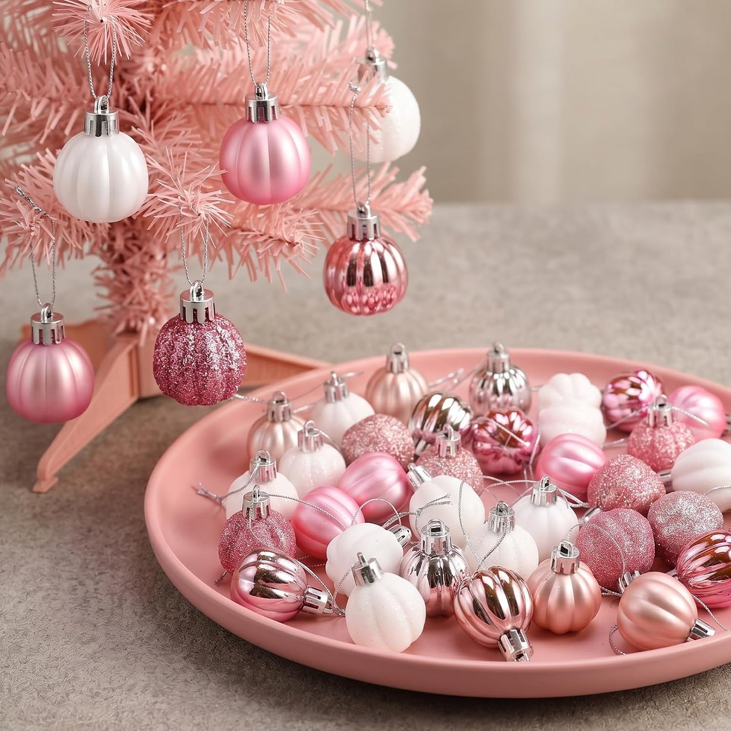 Festive 36-Piece Pink Pumpkin Ornaments for Fall and Halloween Celebrations