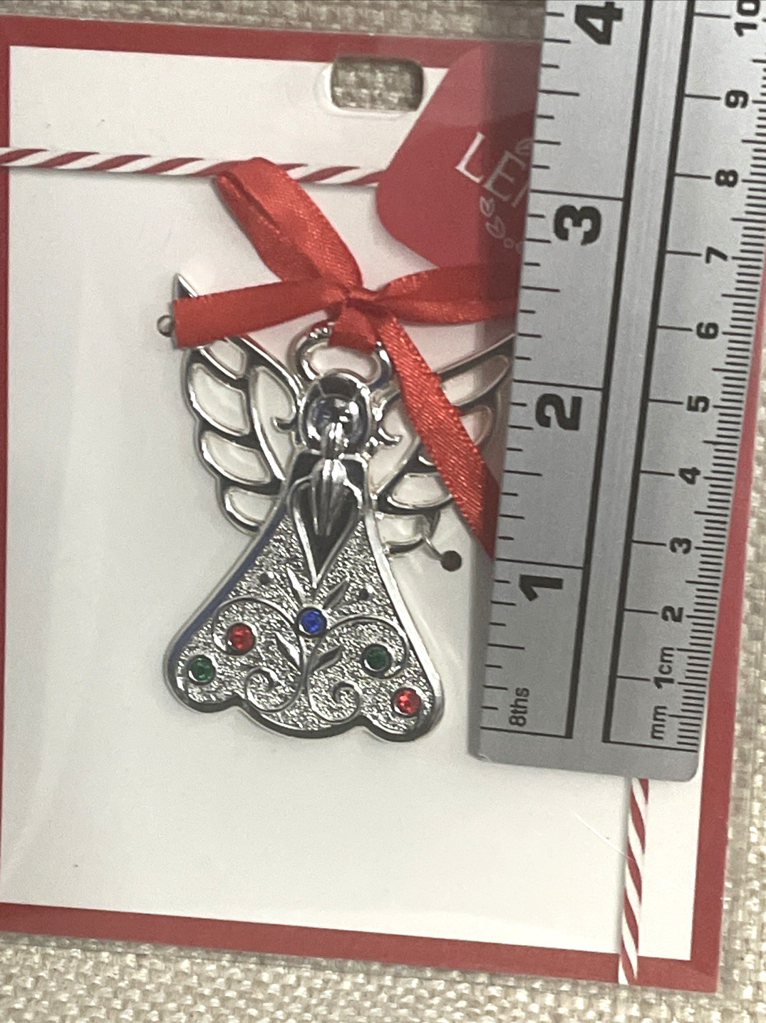 NEW LENOX Charm Jeweled Charmed Angel Ornament LENOX #893181, 2.25″ Silver Tone