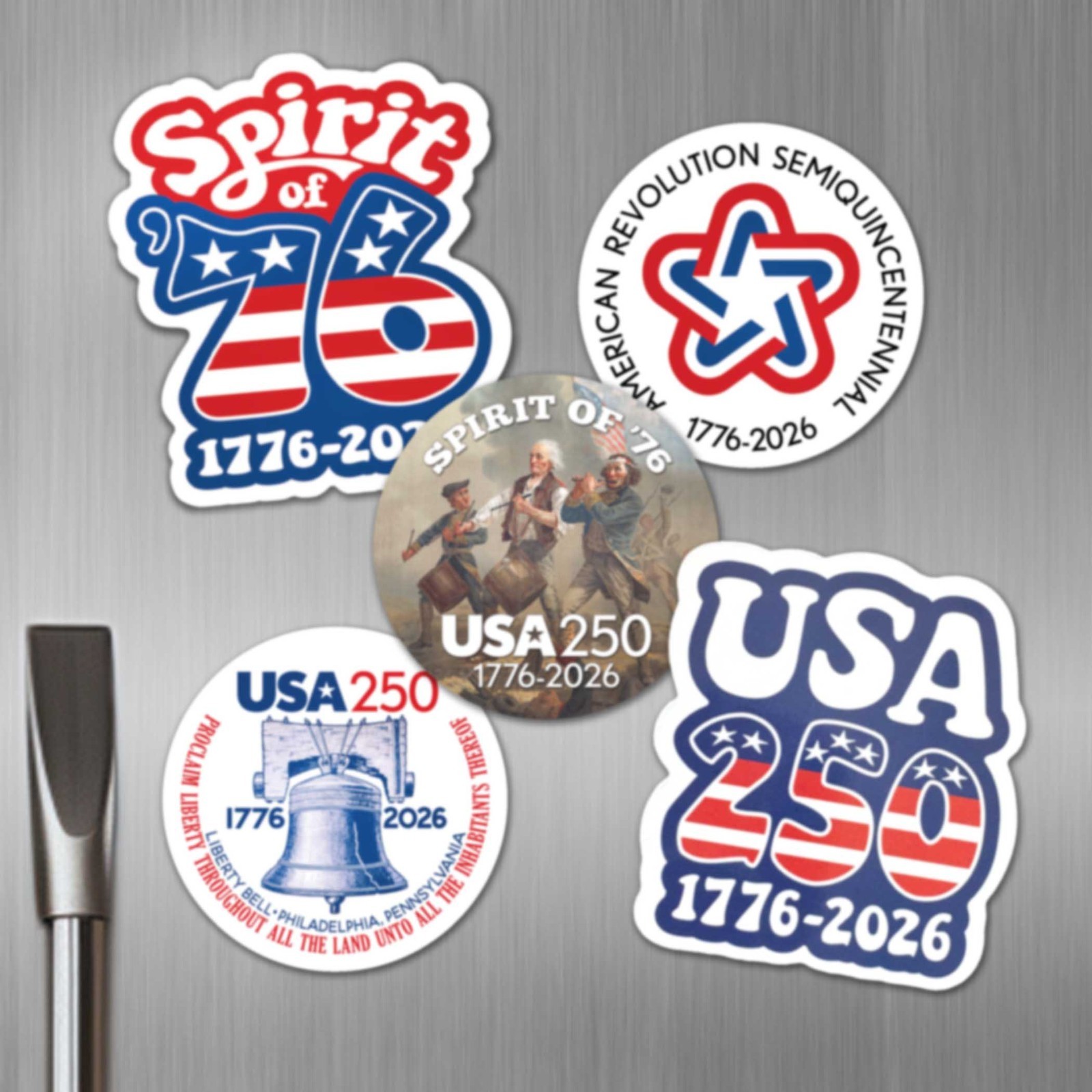5 Assorted Die Cut Magnets – America, Semiquincentennial, 250 Freedom USA