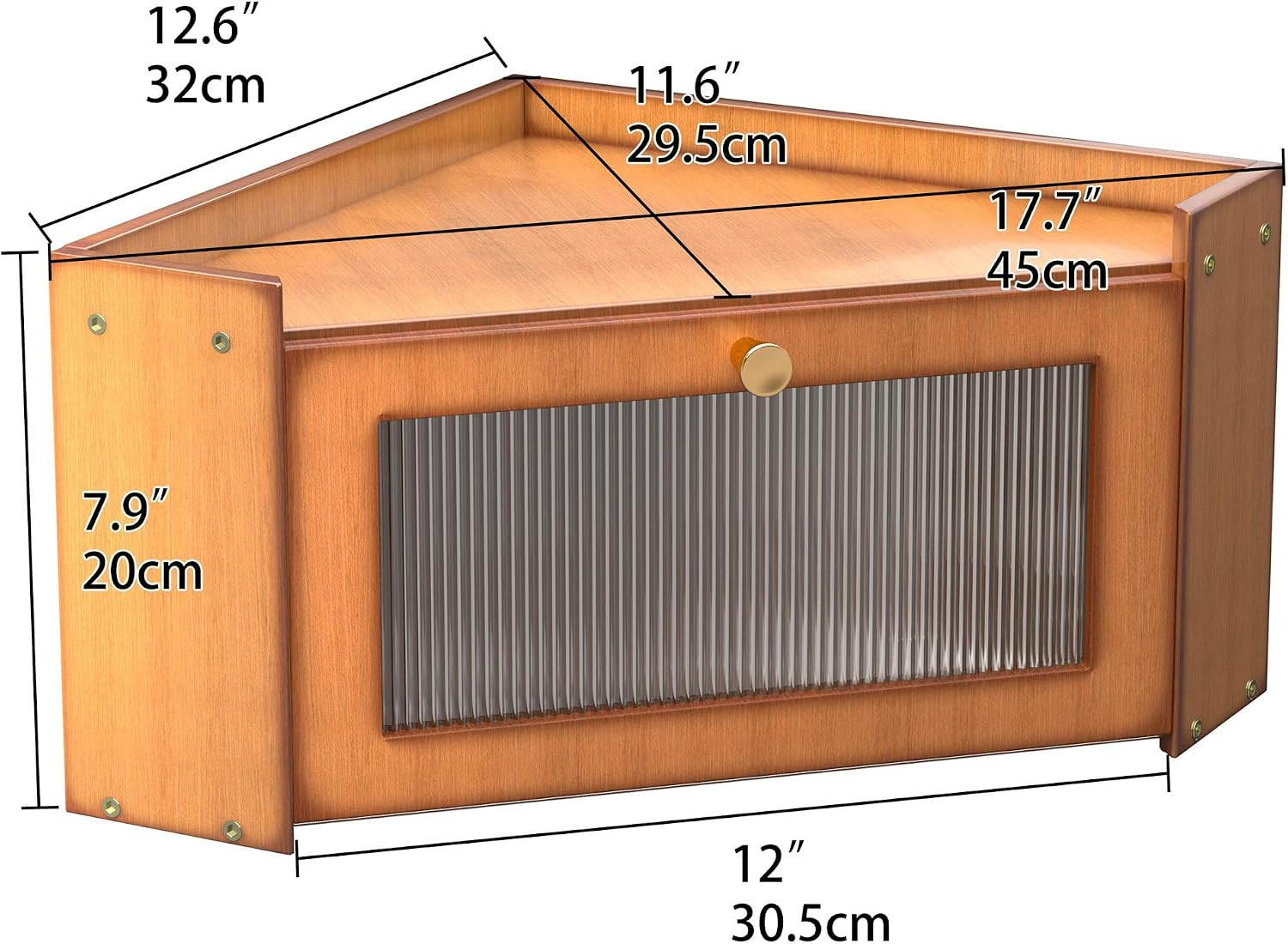 Corner Bread Box for Kitchen Countertop, Vintage Wooden Counter Organizer, Bambo