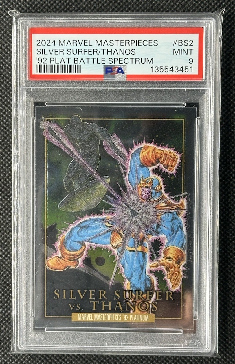 2024 Marvel Masterpieces ’92 Platinum Silver Surfer vs Thanos Battle #BS2 PSA 9