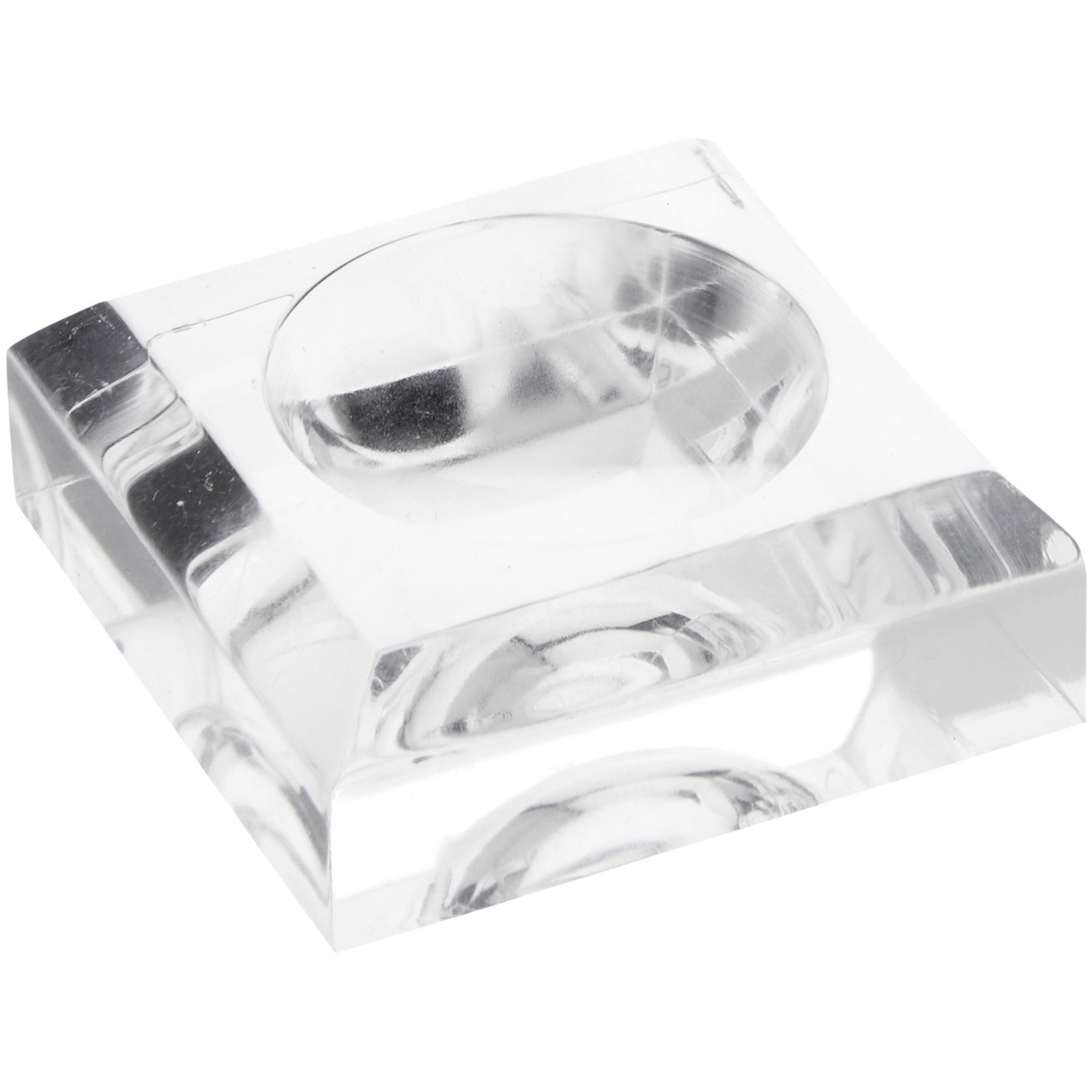 Plymor Clear Acrylic Square Base w/ 1.5″ Indented Circle for Sphere, 2″ x 0.75″