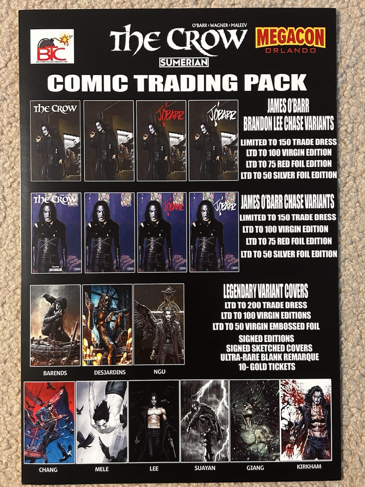 The Crow Blind Bag MegaCon Exclusive MICO SUAYAN SIGNED Virgin LE 150 w COA