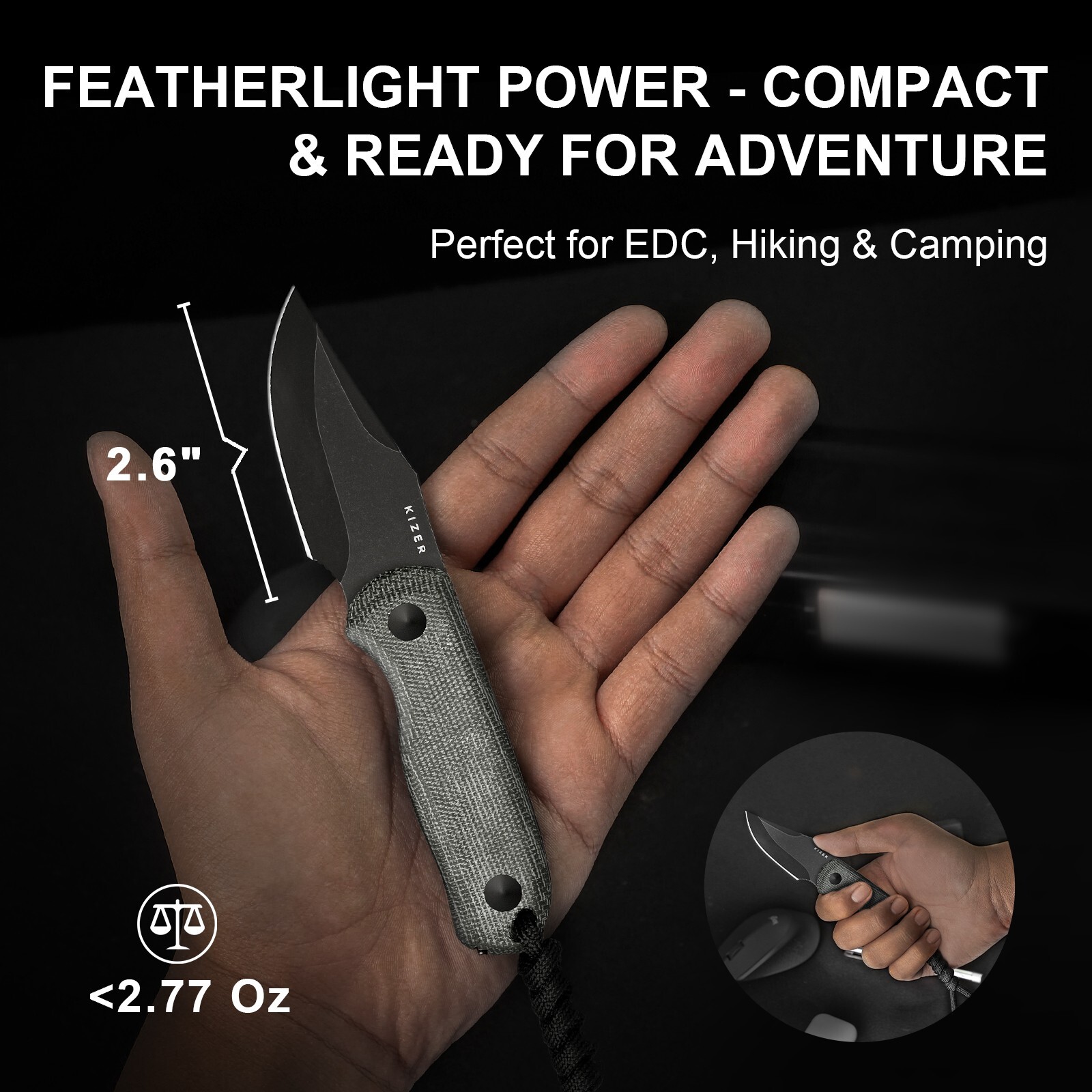 Kizer Drop Bear Clip Point Fixed Knife AEB-L Blade Micarta Handle+Sheath