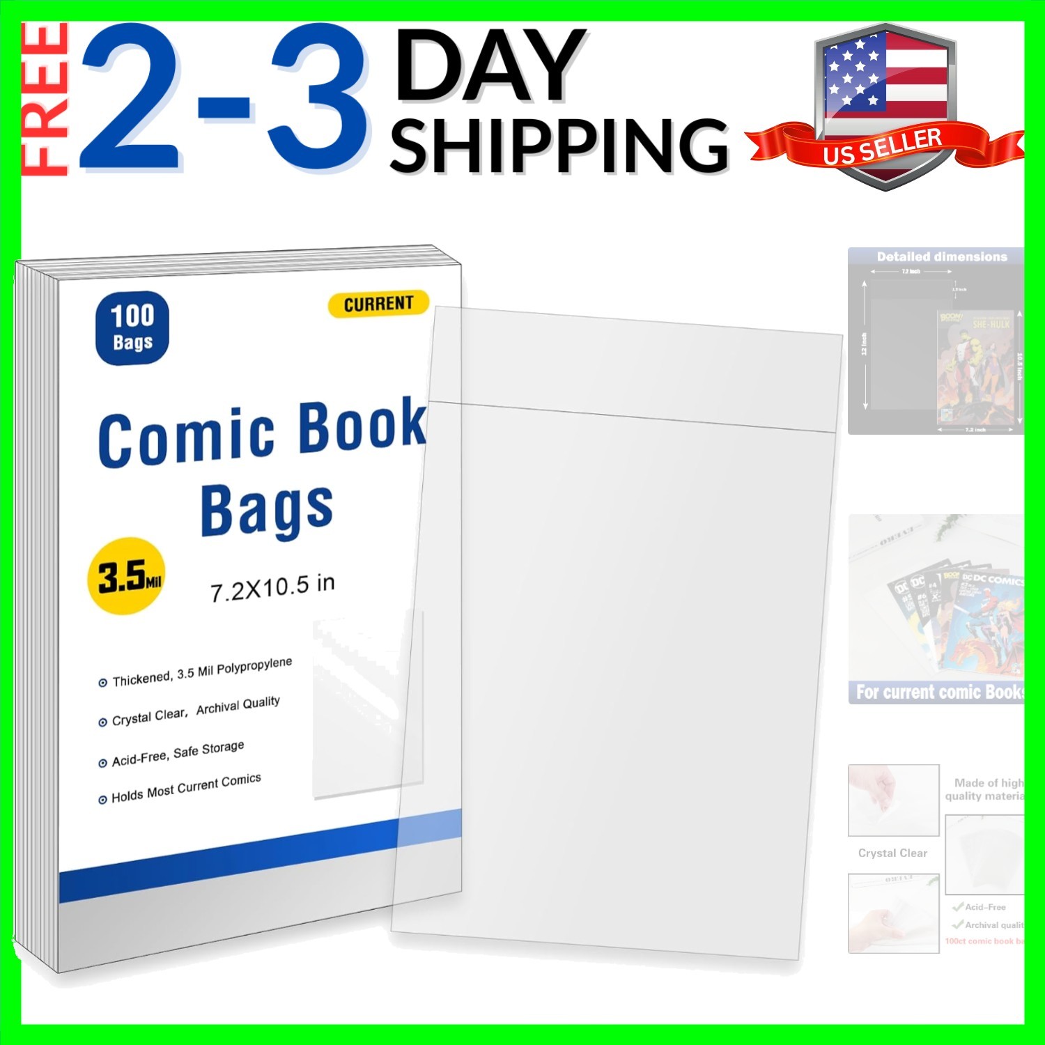 100ct Current Comic Book Bags Resealable,3.5 Mil Thick Comic Book Sleeves,Aci…