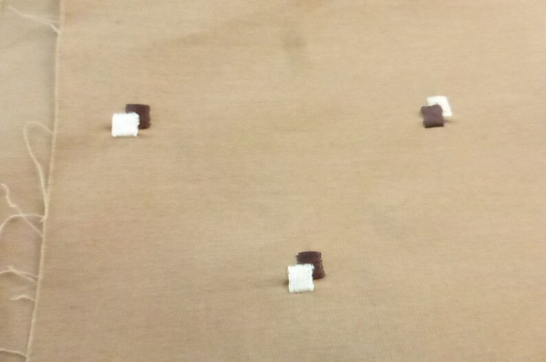 50s 60s VTG Embroidered Dressmaker’s Fabric Coffee w Brown & White Squares 6yds