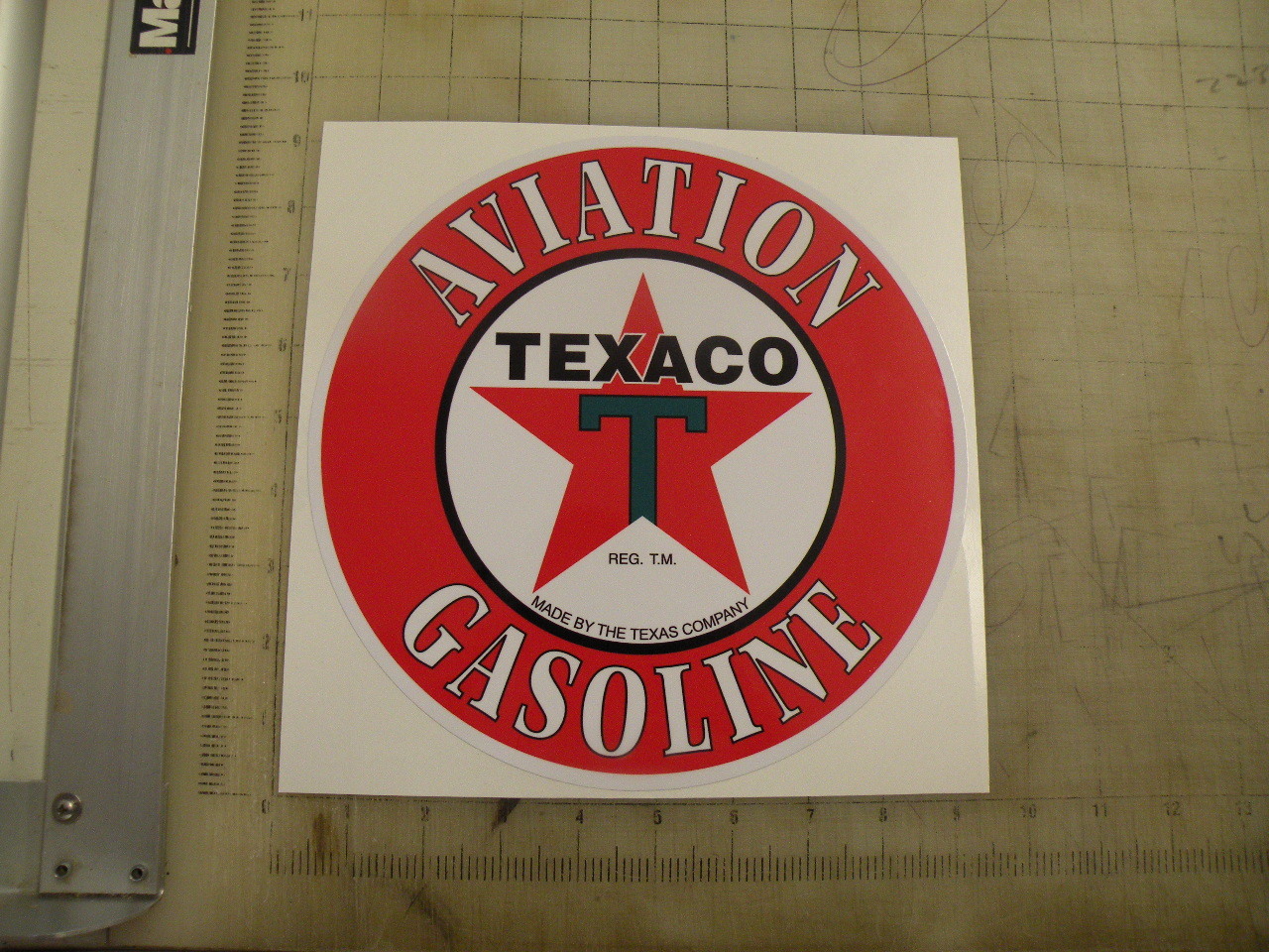 Vintage Texaco Aviation Gasoline sticker 9″ diameter