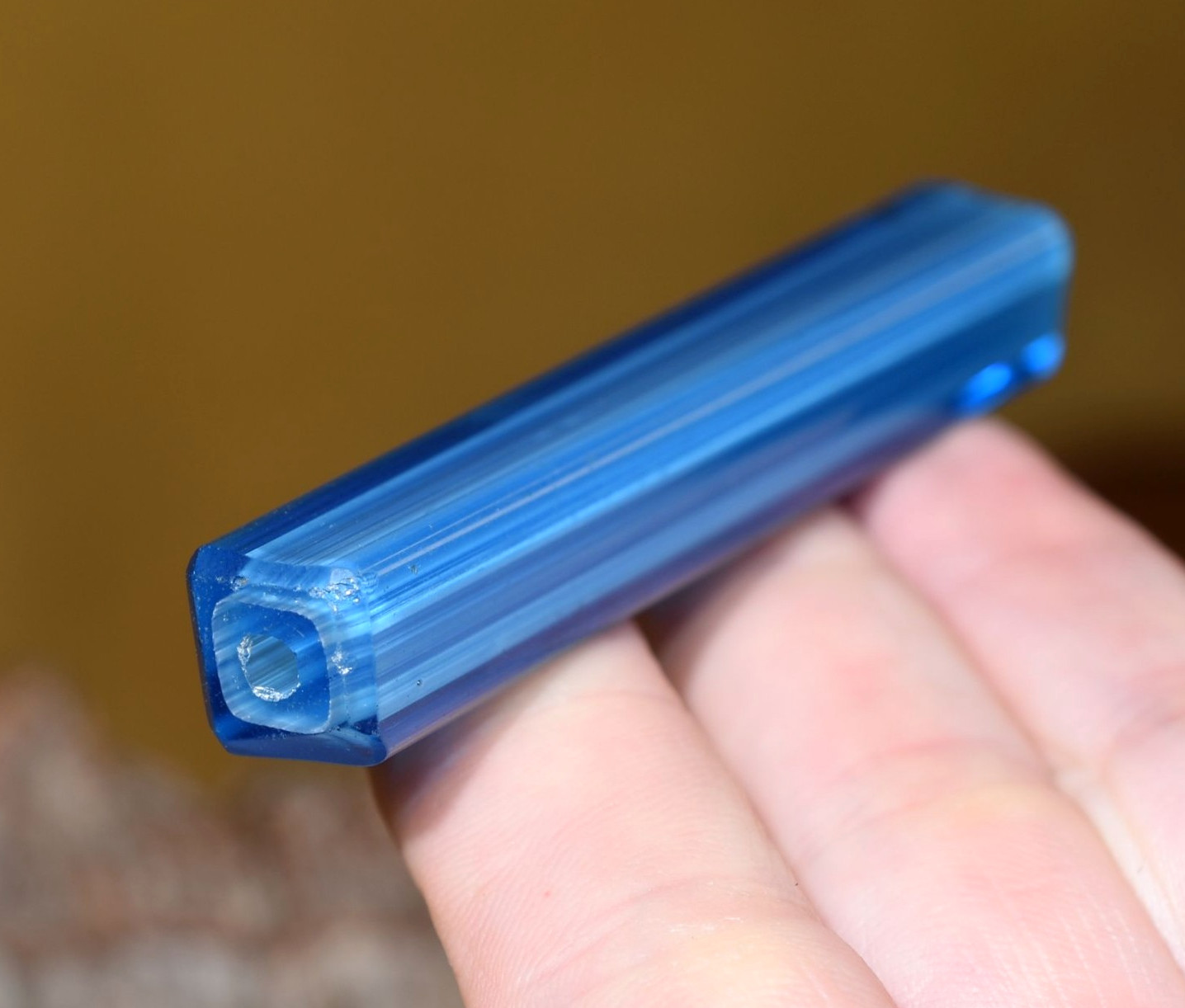 Antique Blue 2nd Generation Nueva Cadiz Compound Drawn Glass Bead, African Trade