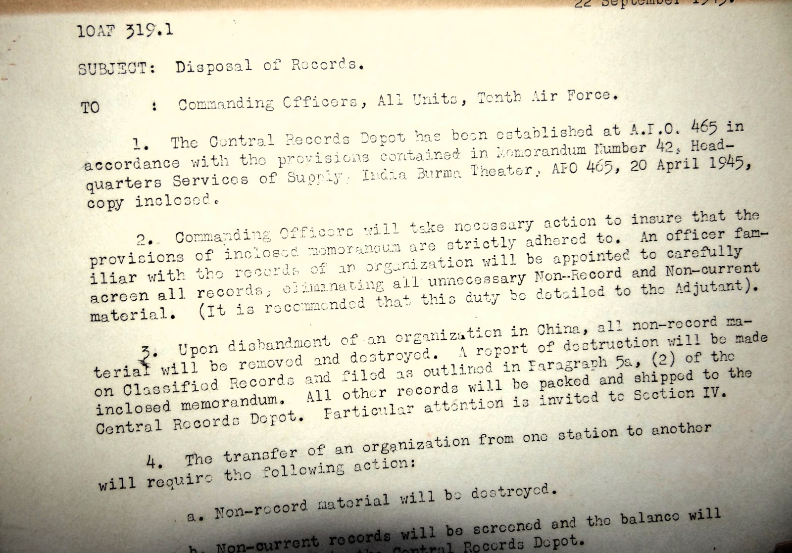 World War II – 10th US ARMY AIR FORCE – Maj JJ Powers documents – Unit History