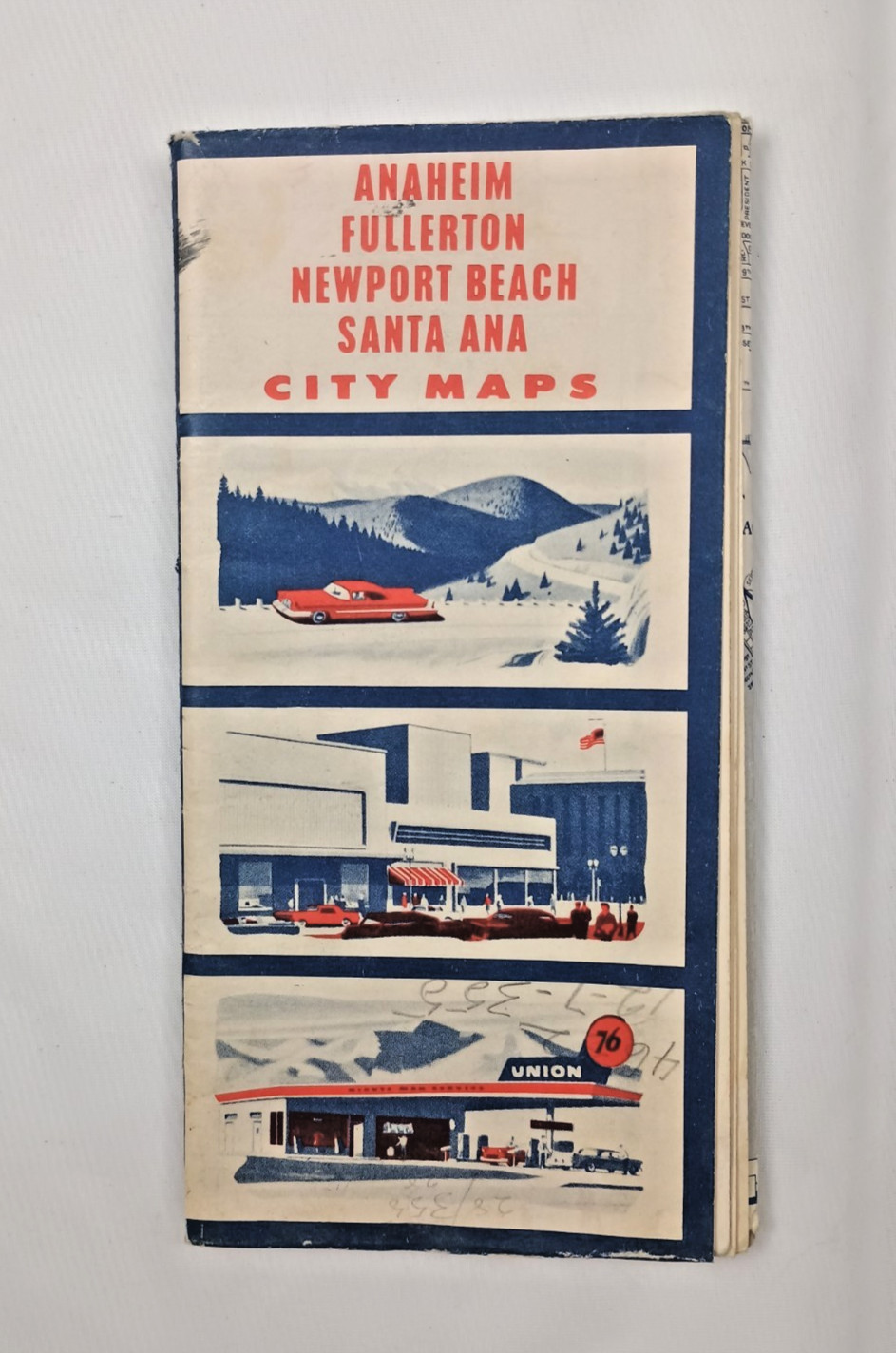 1958 Union 76 Road Map Anaheim Fullerton Newport Beach Santa Ana CA Vintage
