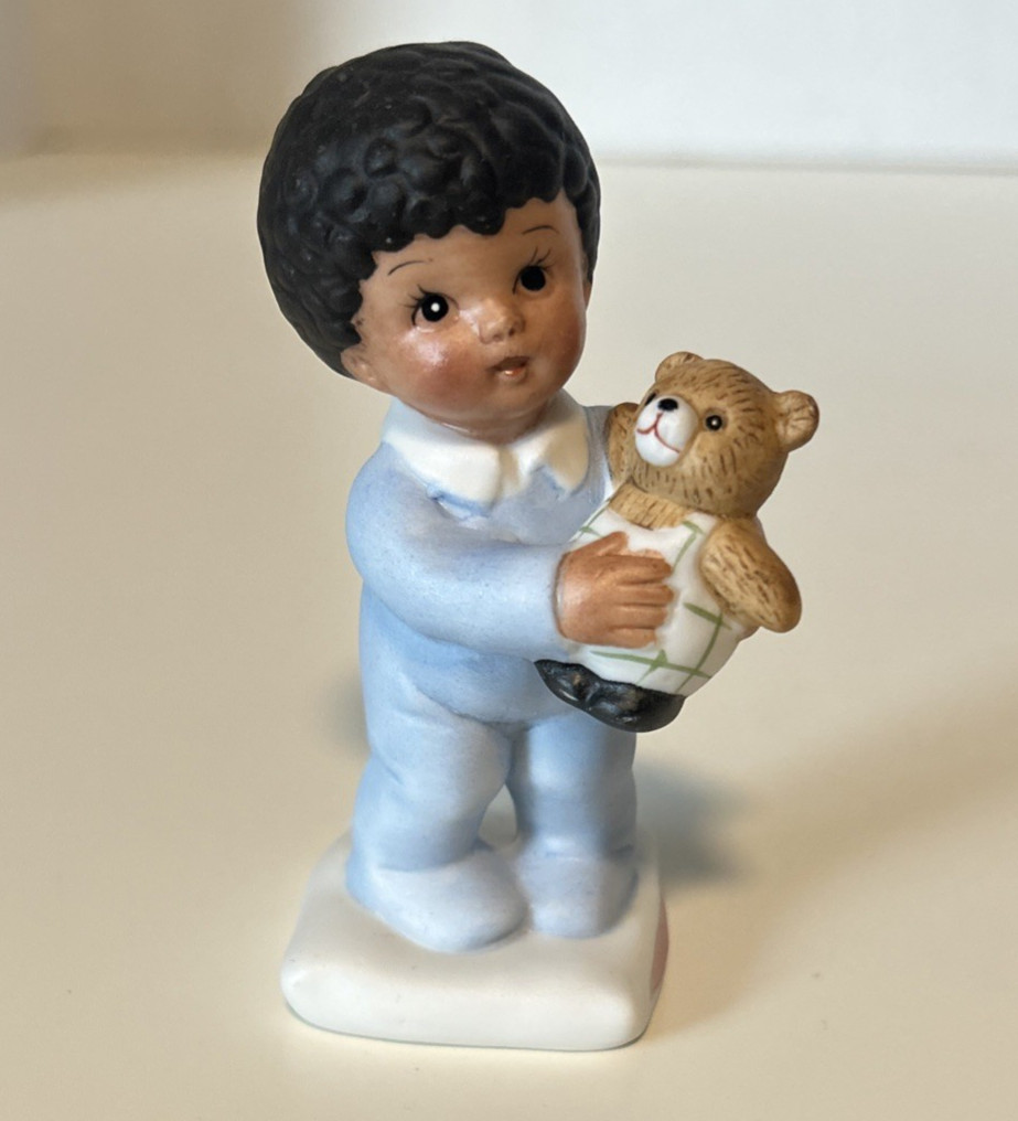 Vintage Sleepy Time Boy with Teddy Bear Porcelain Figurine Homco #1430