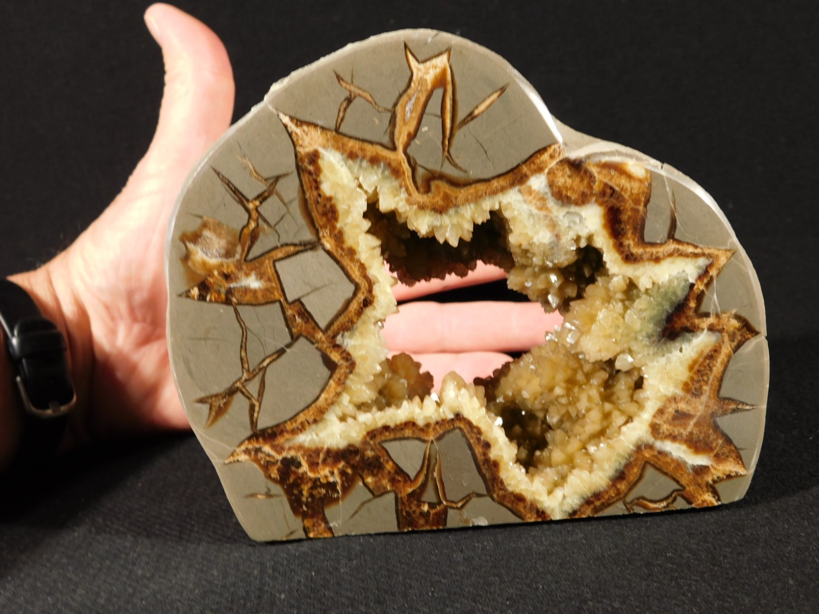 Big! Polished AAA Crystal Filled Hollow Septarian GEODE FREE Standing Utah 780gr