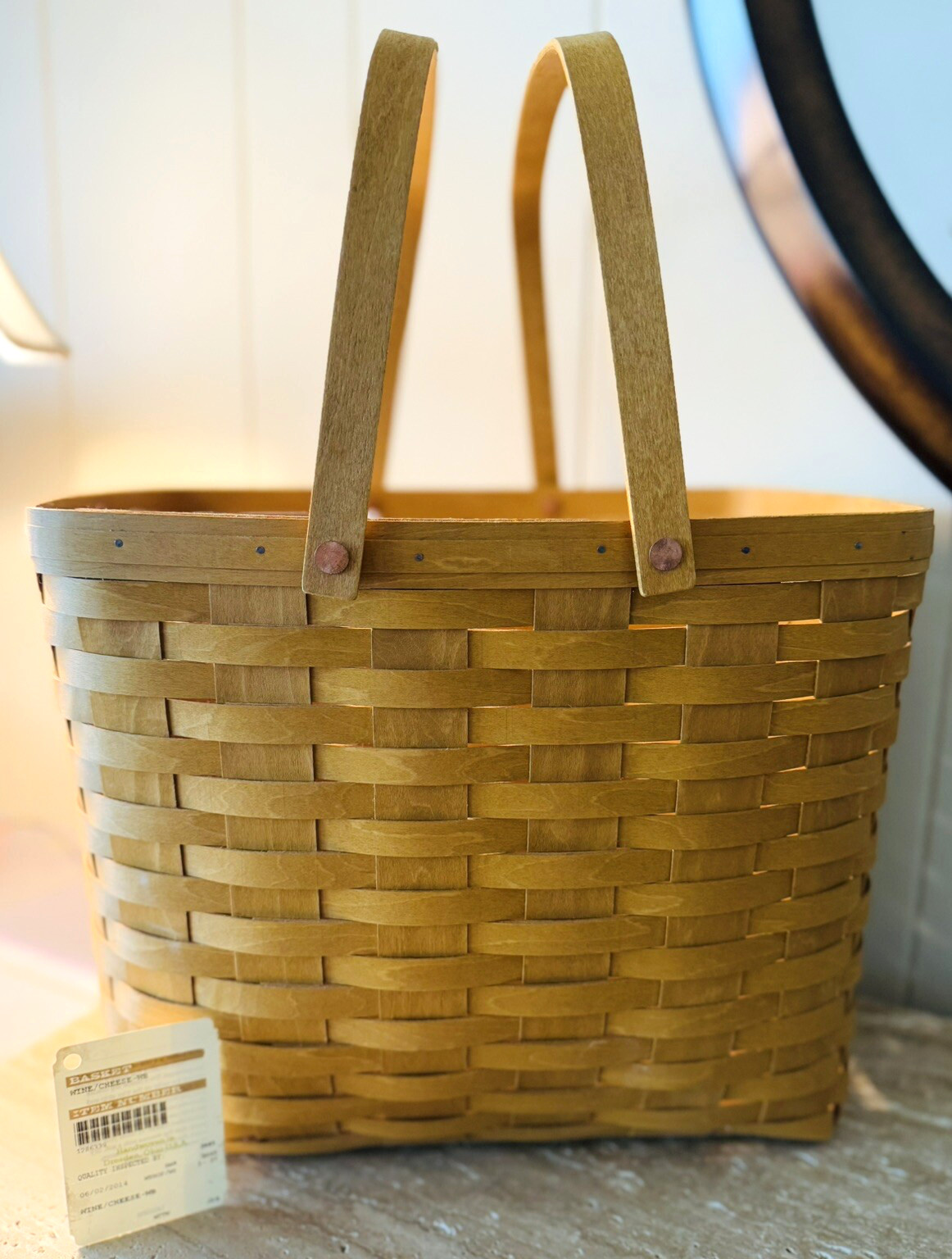 Longaberger Picnic Basket w/ 2 Insert Protectors, Double Handle, Wine & Cheese
