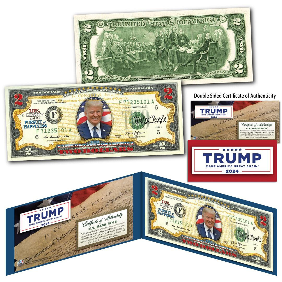 Donald Trump President Declaration of Independence $2 U.S. Bill Genuine Currency