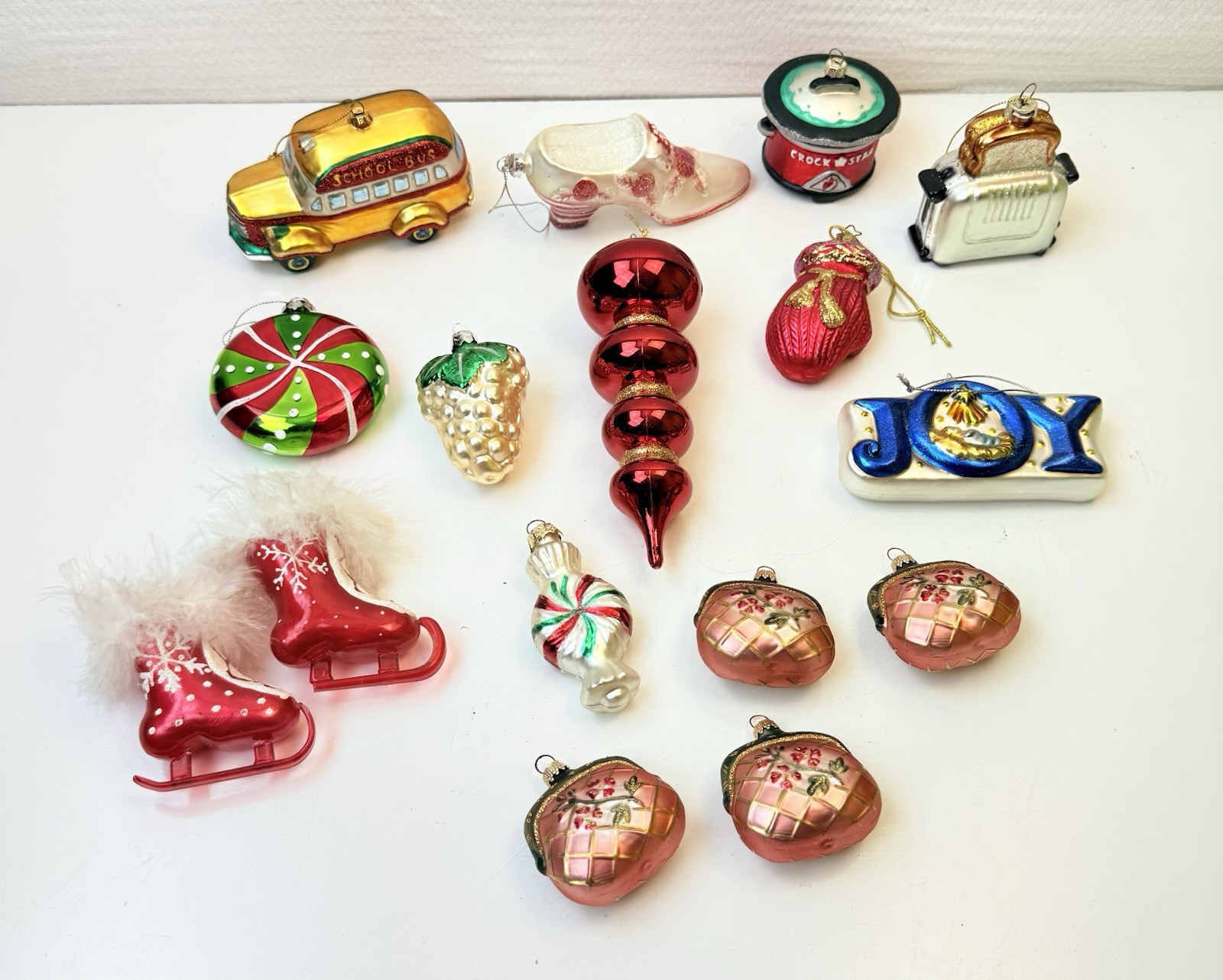 Vintage Lot of 16 Glass / Plastic Christmas Ornaments / Multiple Shapes & Colors
