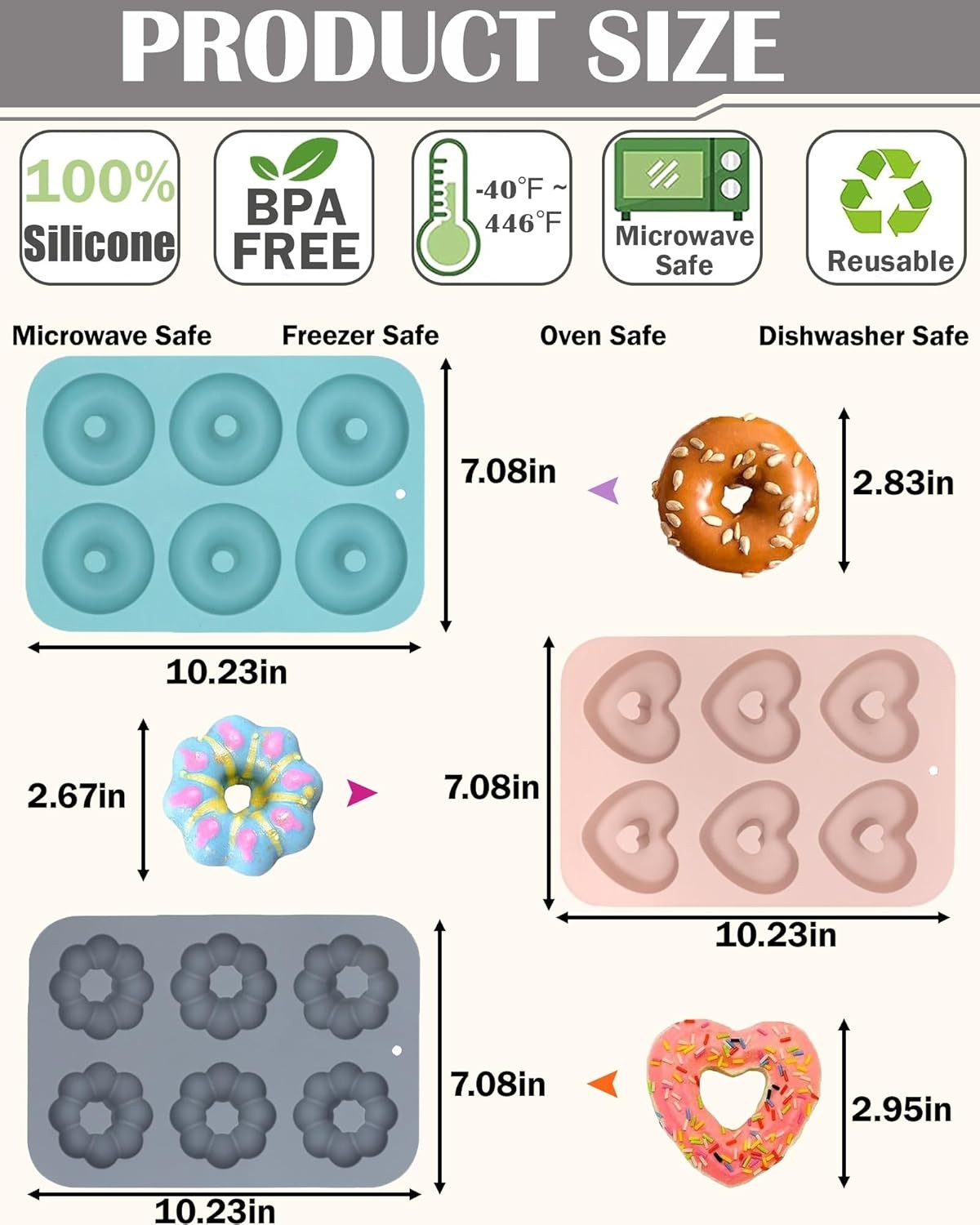 3Pack 6 Cavity Silicone Donut Pan Non Stick Baking Molds