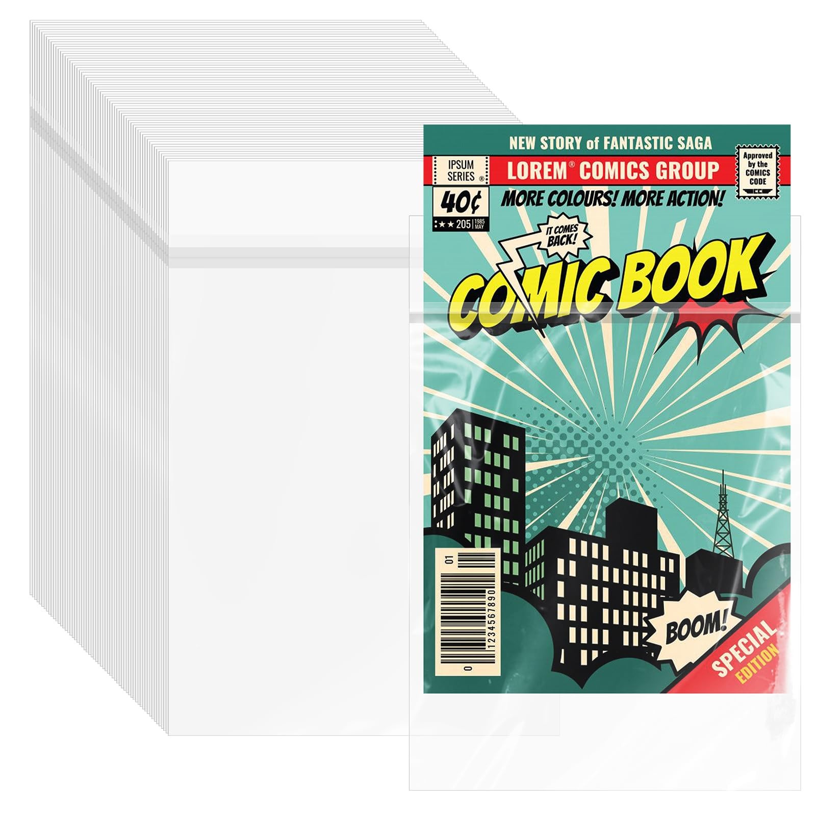 VOKOY 100 Pack Resealable Current Size Comic Book 7.2 x 10.6 inches, Clear