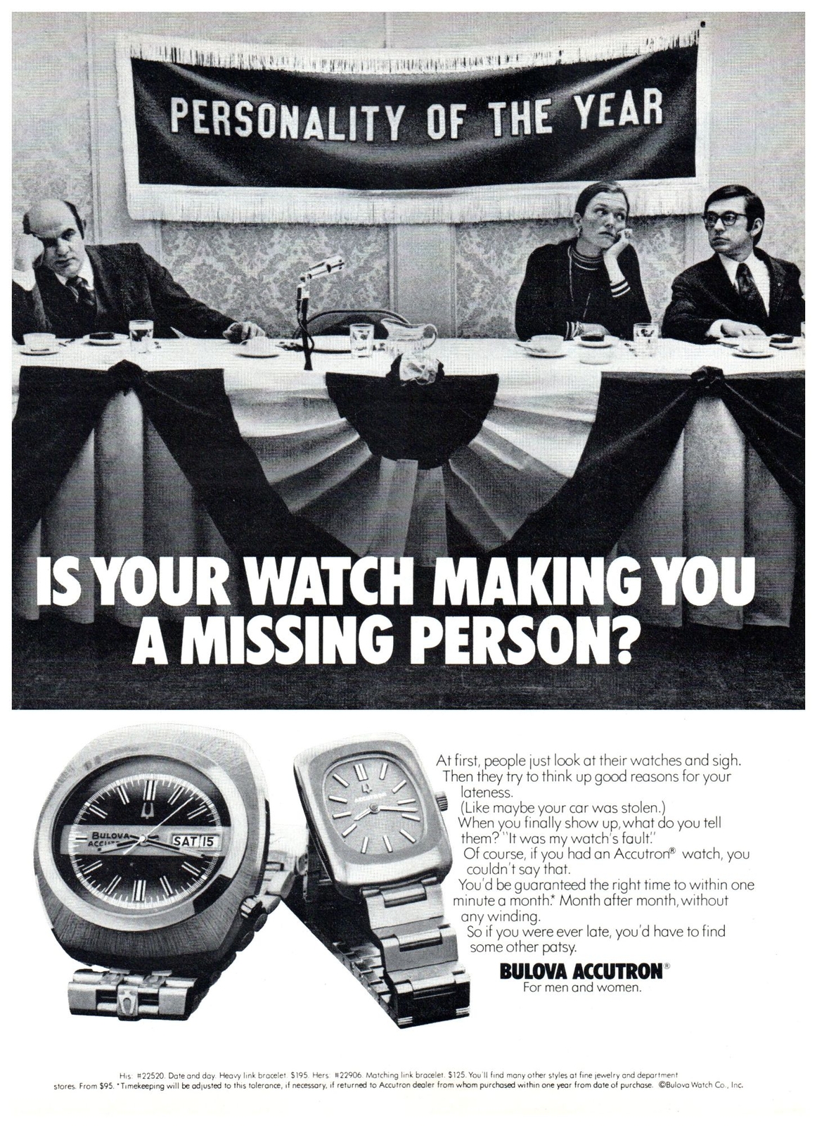 1974 Bulova Accutron Watch Personality Of The Year Vintage Print Ad Awards Table
