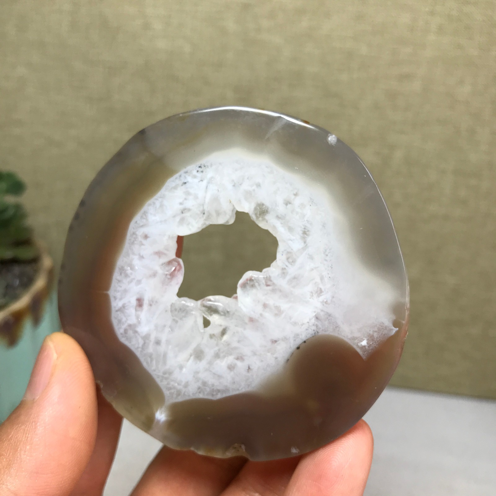 69mm Natural agate Slab/Slice quartz crystal pictographic specimen 44g A4958