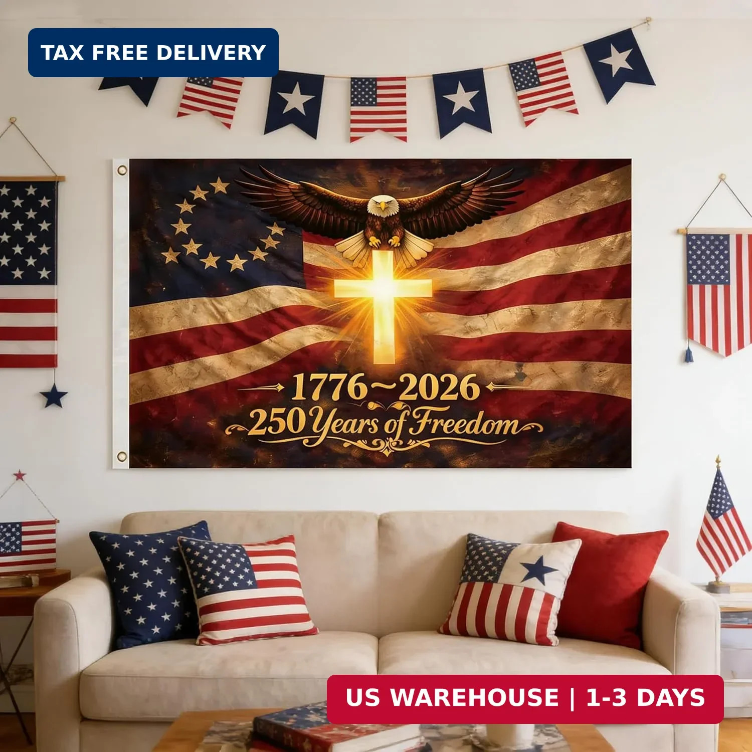 250 Anniversary USA Flag, 250th Anniversary Flags 3 Layers Double Sided