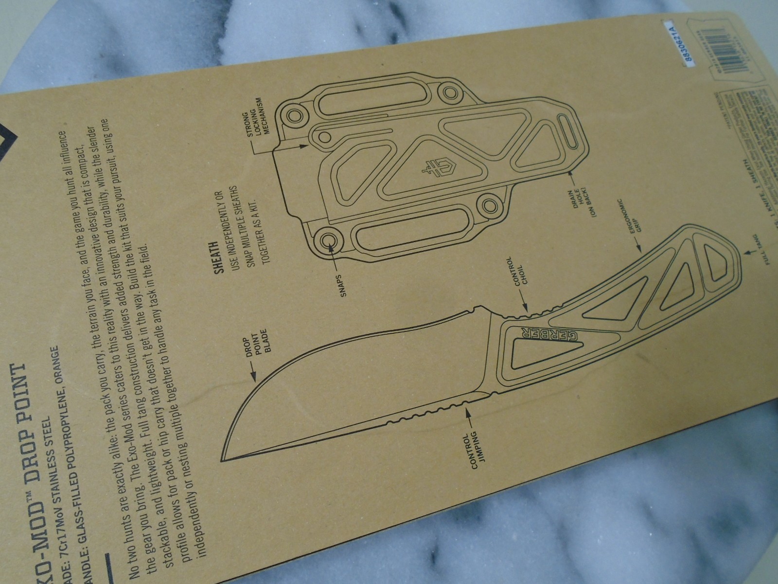 Gerber EXO-MOD Drop Point Fixed Blade Skinner Hunter Knife 7Cr17MoV Full Tang