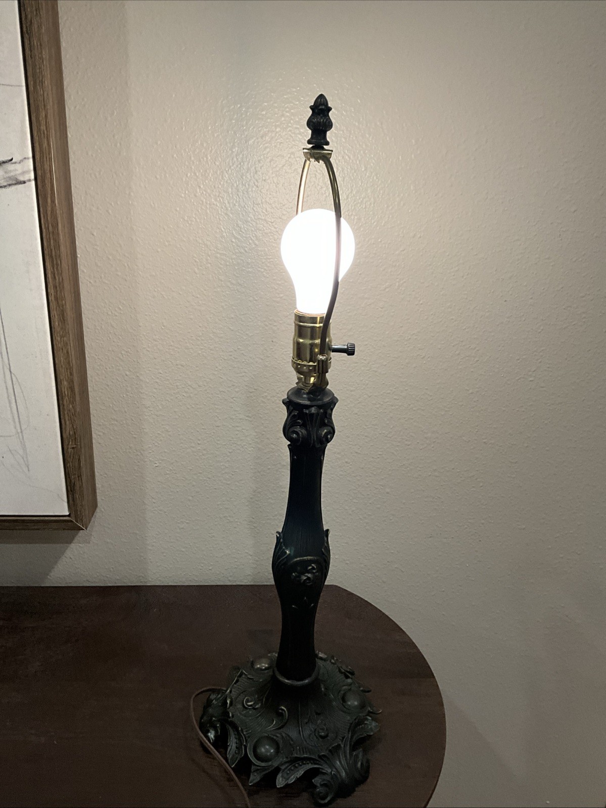 Vintage Victorian Art Nouveau Style Cast Metal Table Lamp Red Fringe Shade