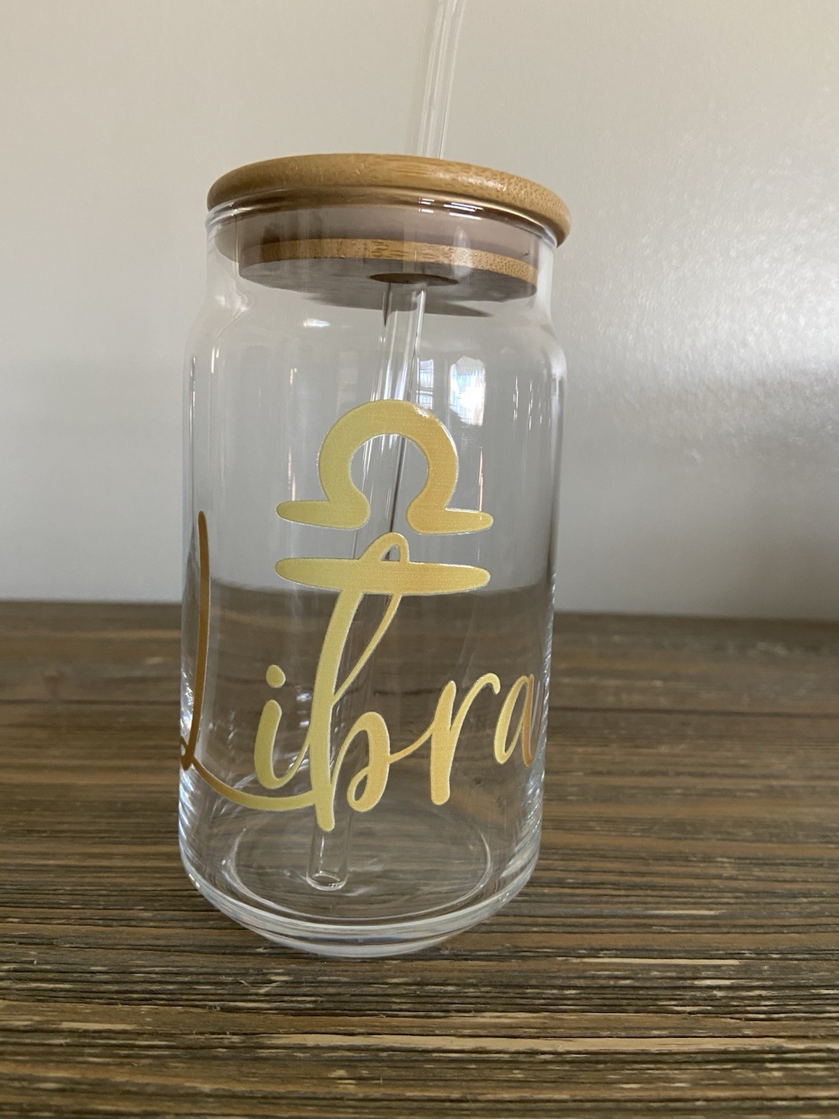 LIBRA ♎️ 16 oz GLASS TUMBLER WITH BAMBOO LID & GLASS STRAW