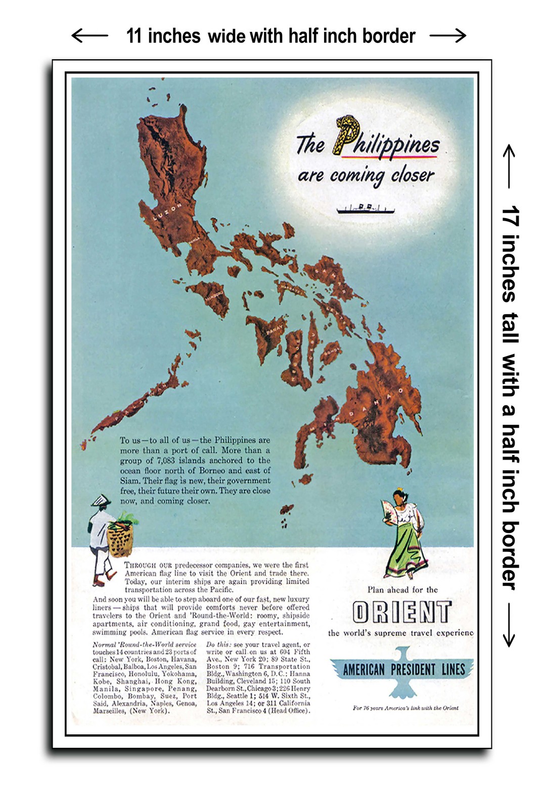 1947 The Philippines Are Coming Closer American President Lines – 11×17 Poster