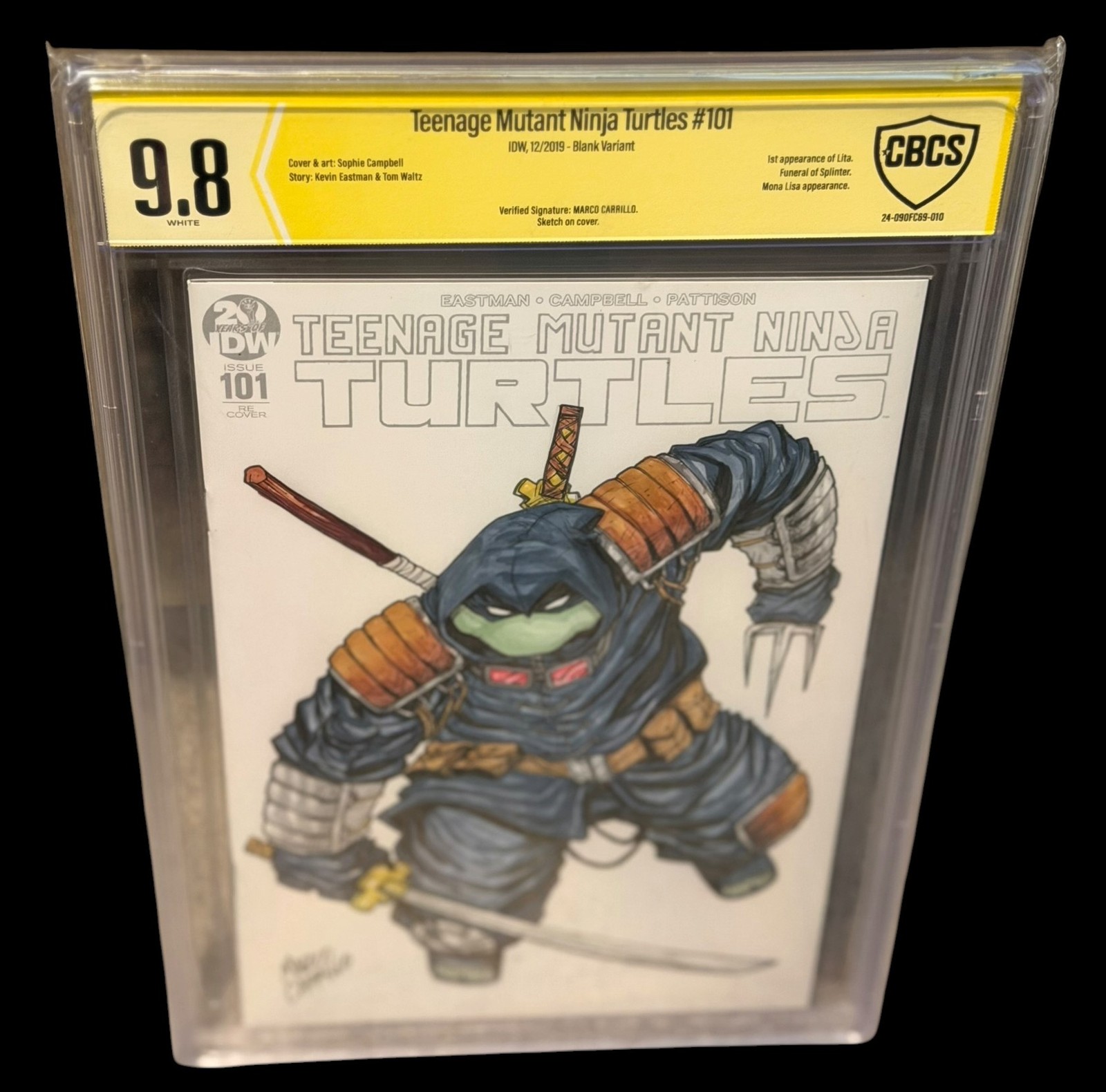 TMNT 101 Blank Variant CBCS 9.8 Signed Mario Carillo Sketch Donatello IDW 2019