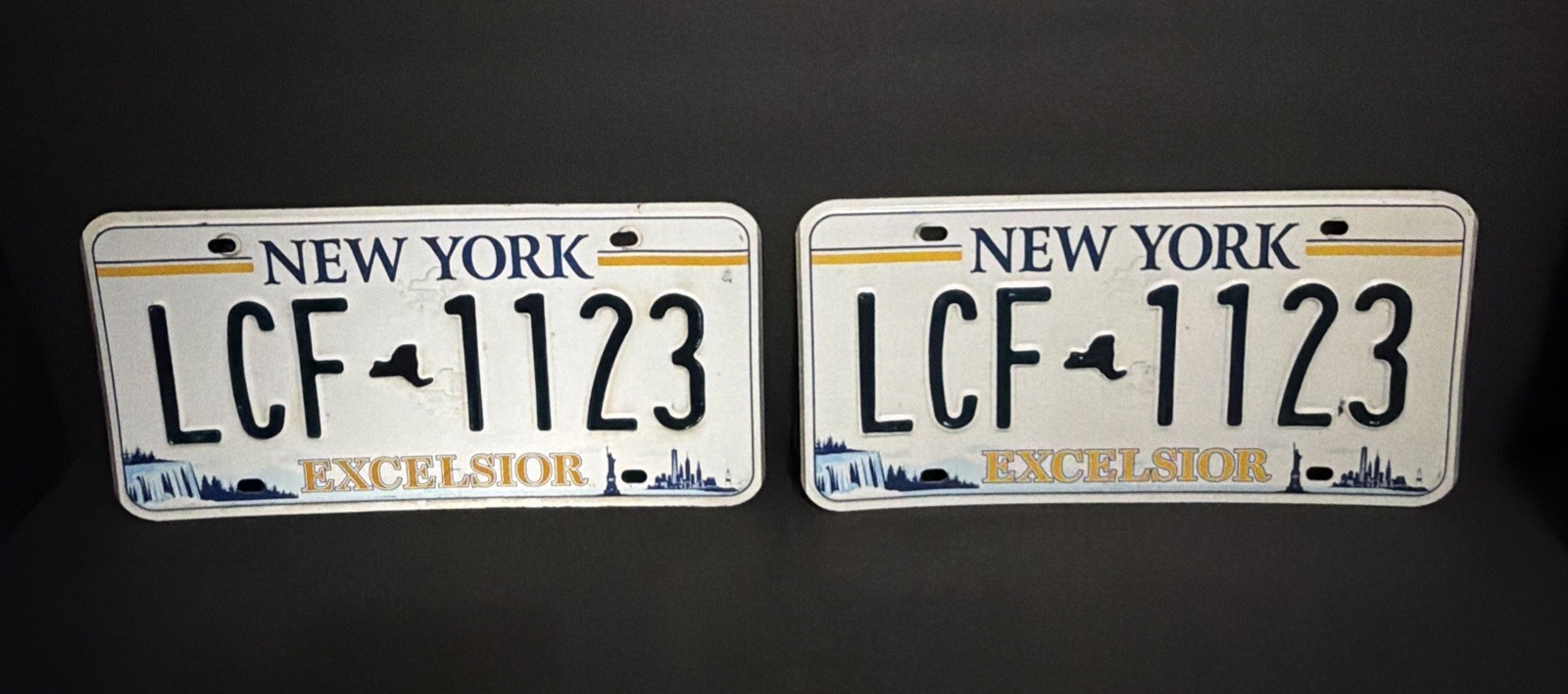 Pair NY New York Excelsior License Plates LCF1123 LCF 1123 Tag 2 Piece Set Blue