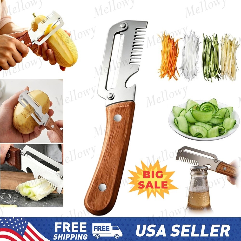 1 pack 3 in 1 Vegetable Peeler with Wooden Handle,Stainless Steel Blade Peeler