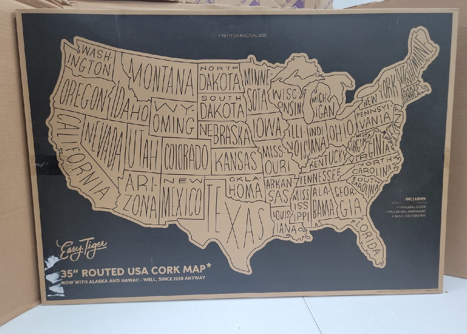 35 Inch Routed USA Cork Map Includes Hardware High Quality 22 X 35 EASY, TIGER