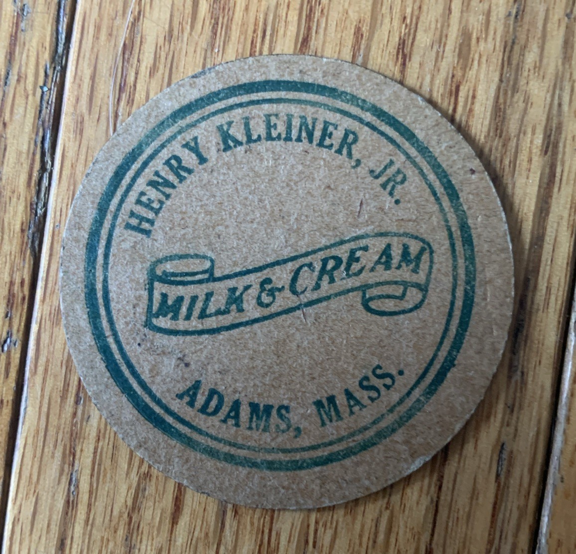 HENRY KLEINER JR MILK & CREAM ADAMS, MA MASS- MILK BOTTLE CAP