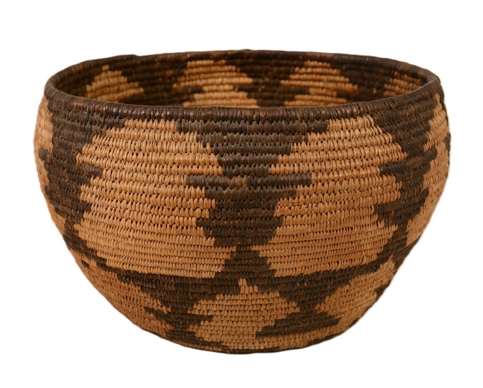 Western Apache Basket ca. 1910 6.125″ H x 9.5″ D Hand Coiled with a Golden