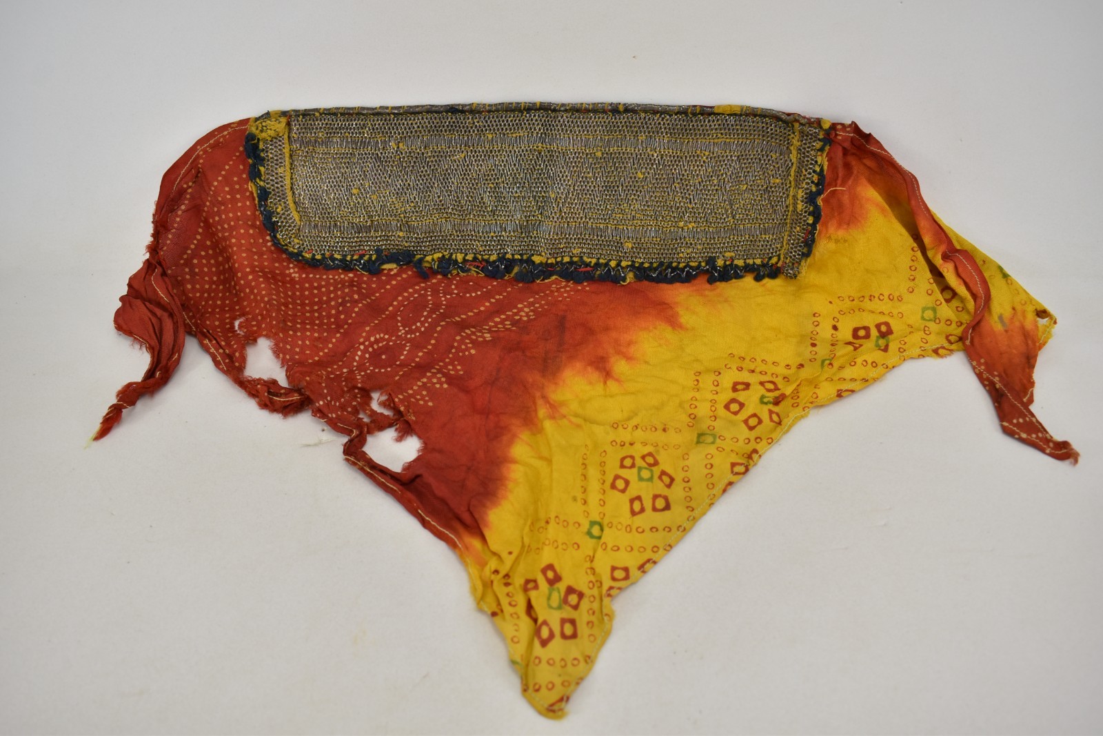 Woven Headband with Silver Threads on Patterned Cotton Fabric Tihama Region 19th
