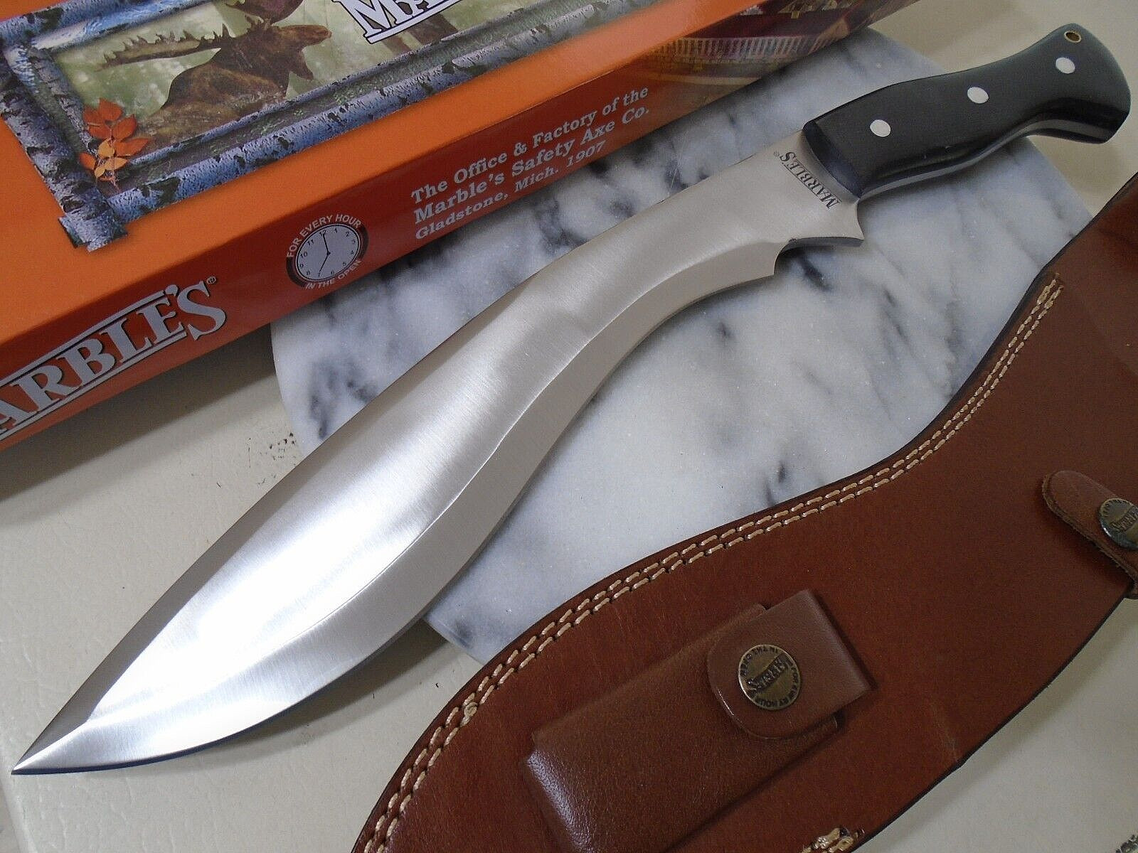 Marbles Full Tang Kukri Machete Bowie Knife MR619 Micarta Leather Sheath 16 3/4″