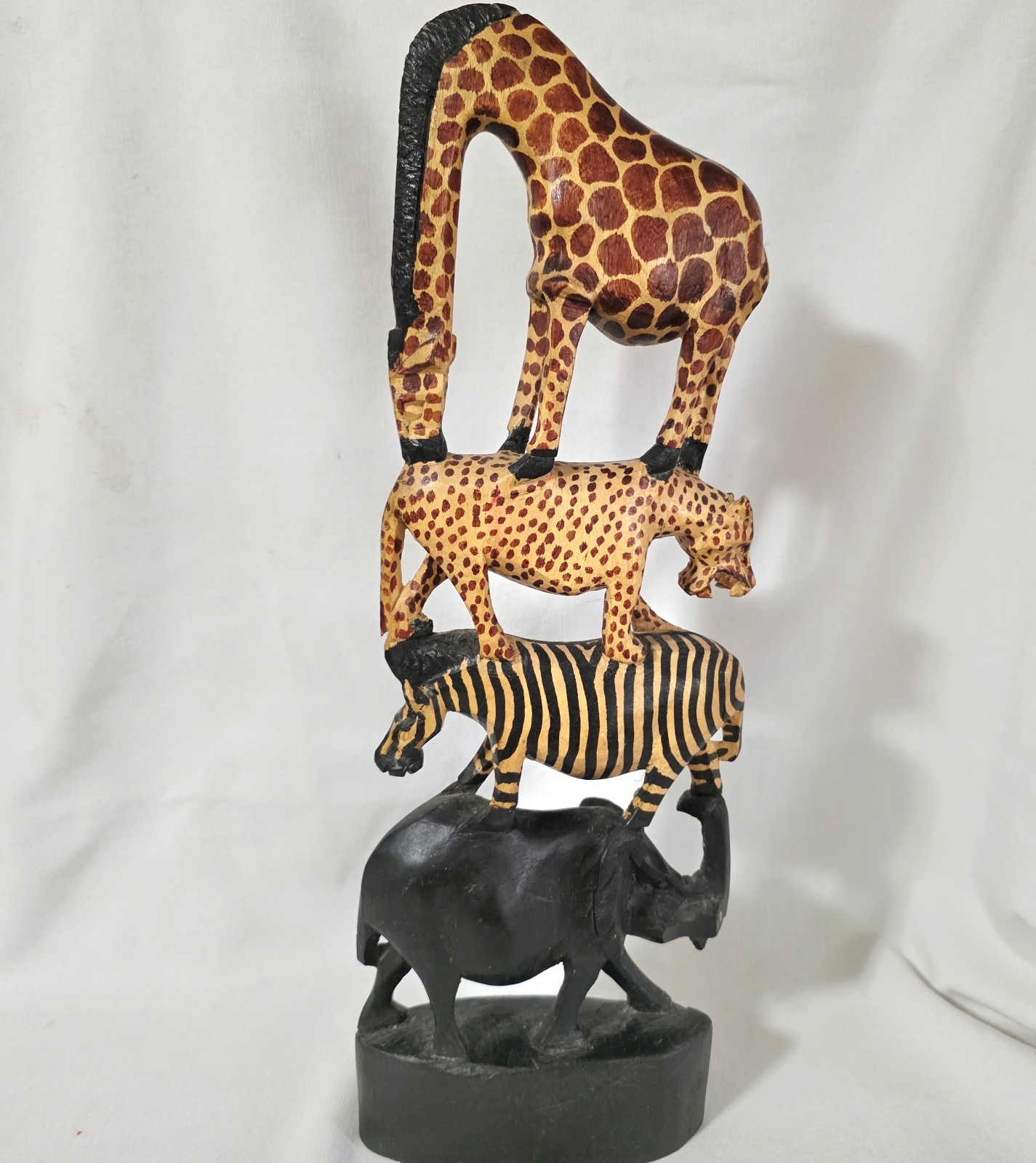 Vtg Hand Carved Wooden Safari Animal Totem Scupture Kenya Africa 18″