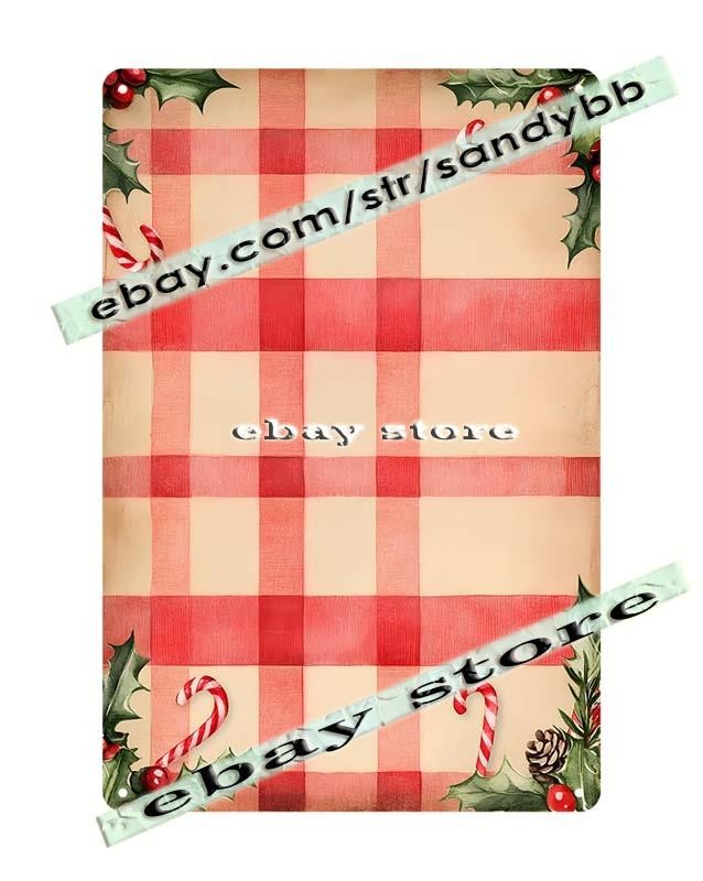 Red Plaid Check Tin Sign Classic Farmhouse Christmas