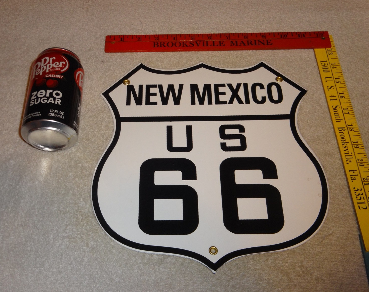 VINTAGE NEW MEXICO US ROUTE 66 U.S. 11 3/4″ PORCELAIN METAL GASOLINE & OIL SIGN