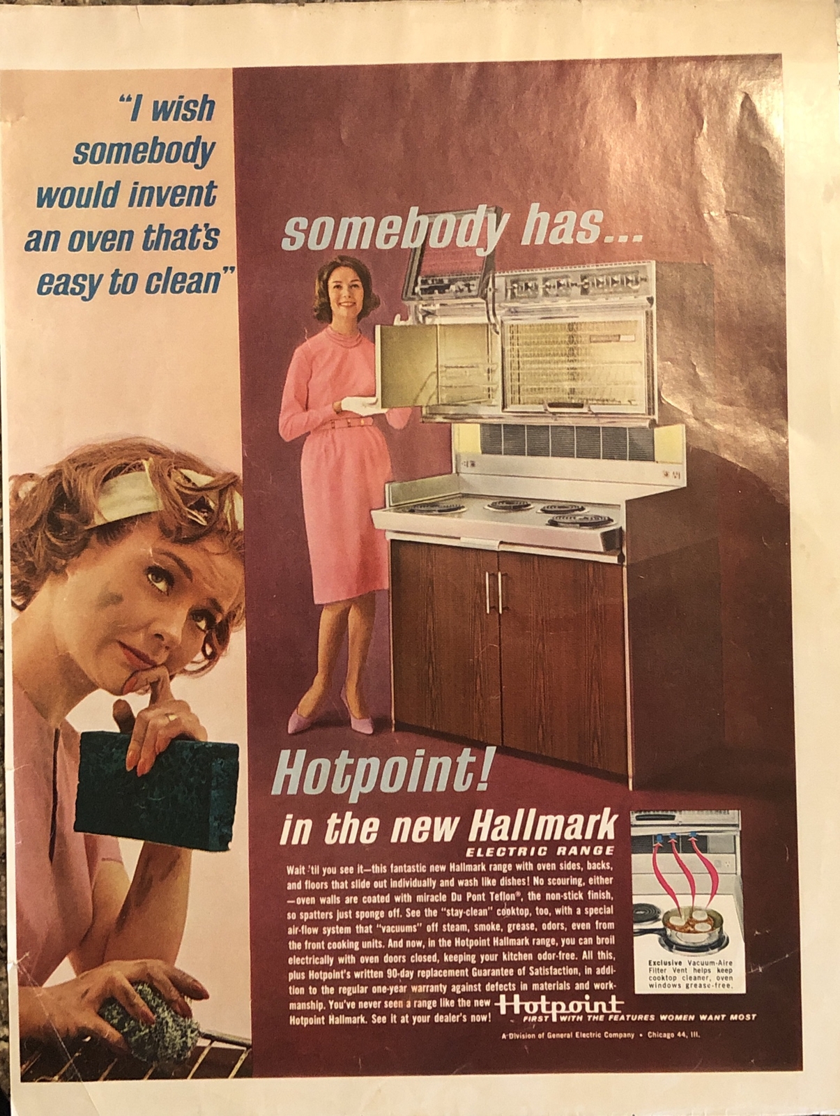 1963 Hotpoint Hallmark Electric Range PRINT AD Easy To Clean GE VTG 1960s
