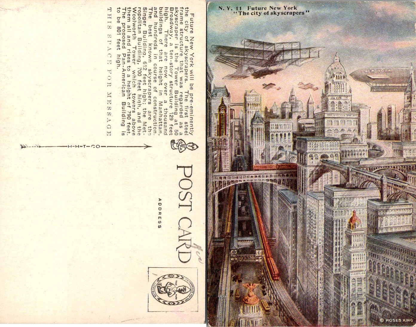 Future New York City Skyscrapers Postcard – Urban Skyline ~ Aviation Theme