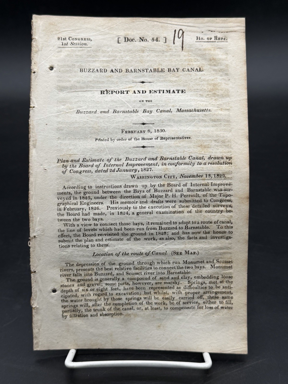 1830 Buzzard & Barnstable Bay Canal Report – House Doc. 54, Massachusetts