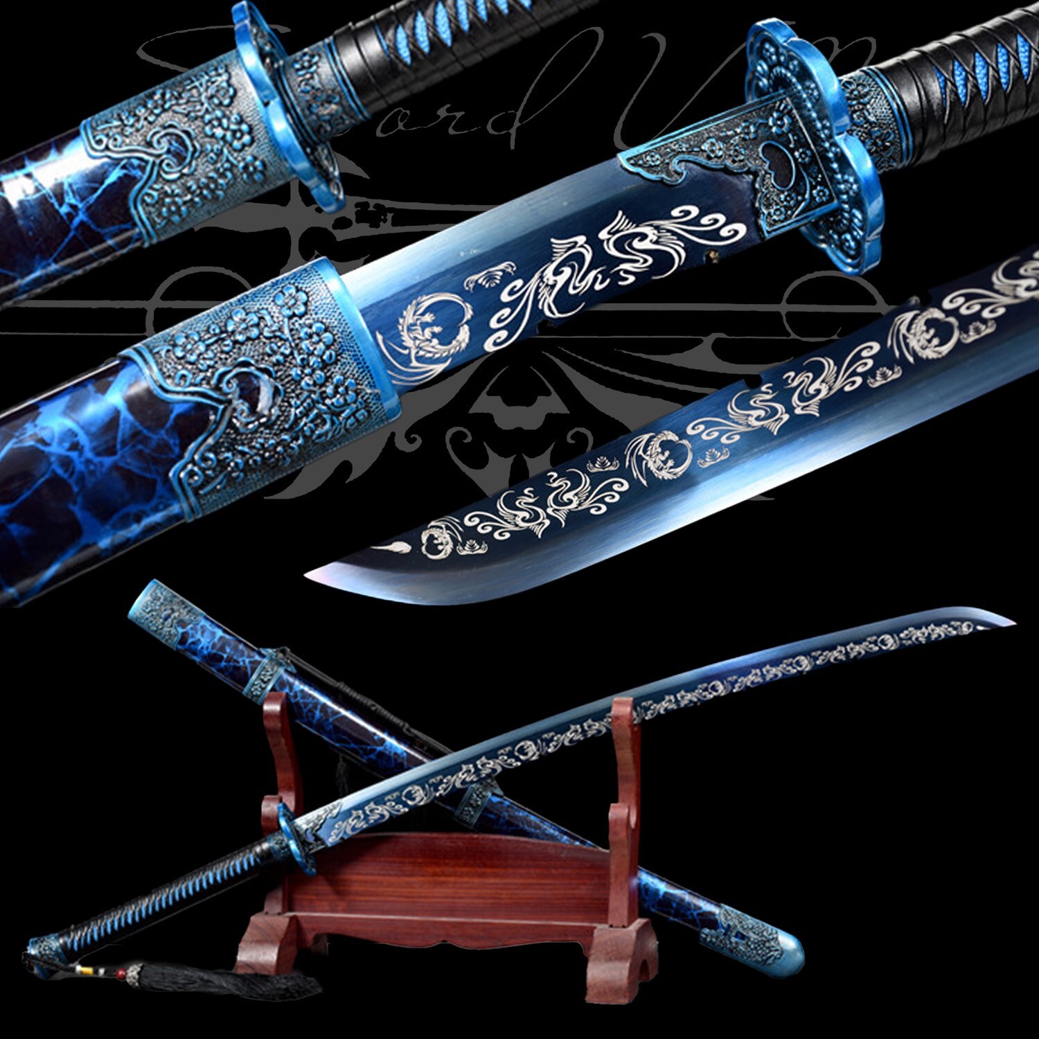 Handmade Katana/Manganese Steel/Full Tang/Fighting Master/Blue/Sharpened Sword