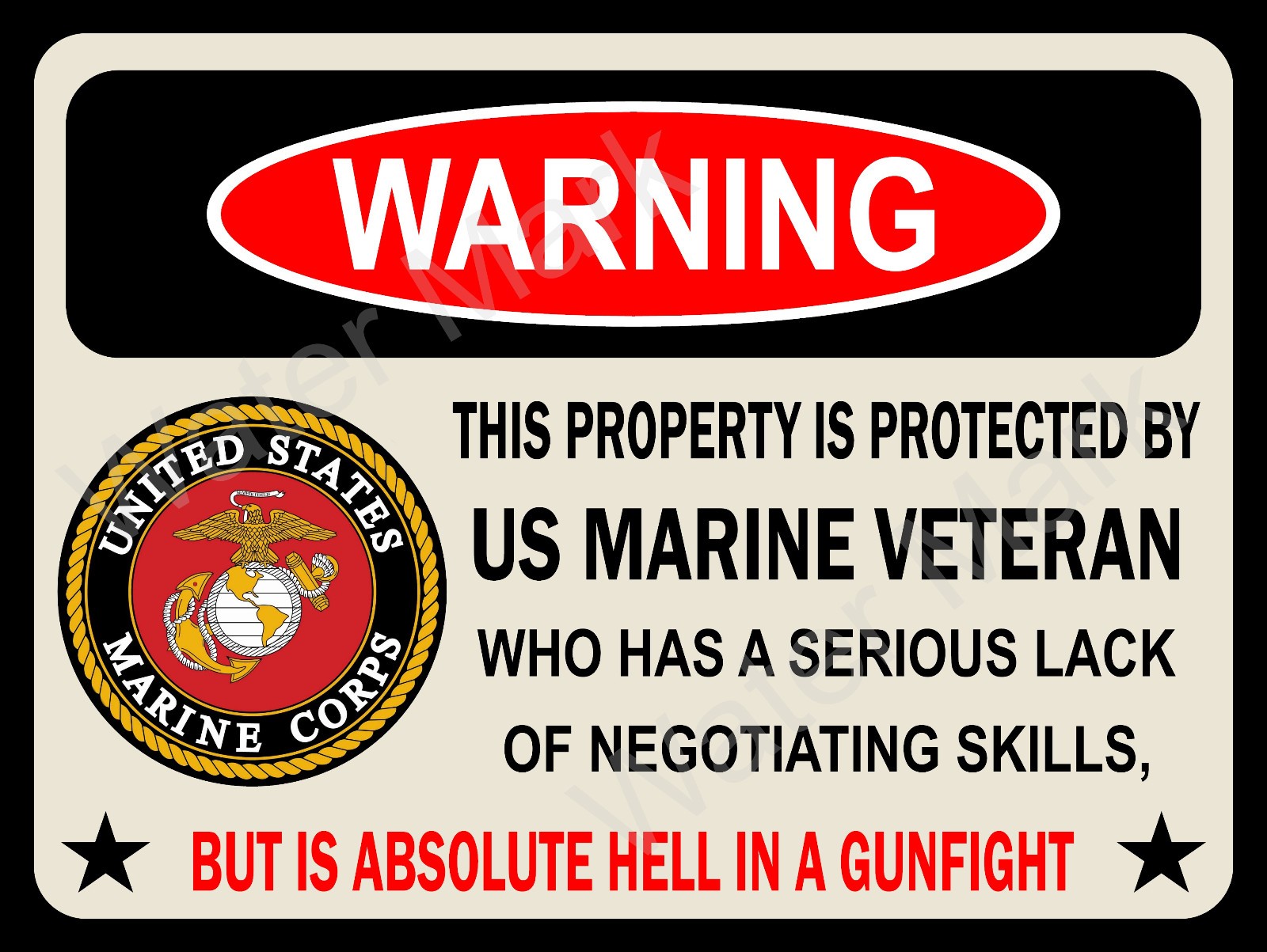 Property is Protected by US Marine Veteran 9”x12” Metal, Aluminum Sign