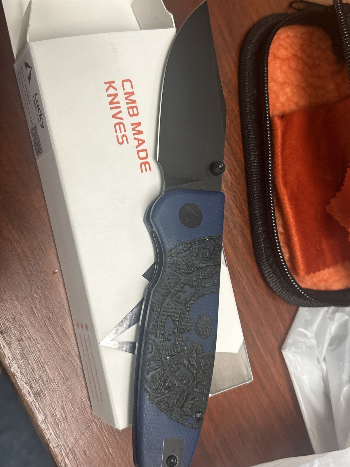 Customized CMB Made Knives Lucky Folding Knife 3.25″ 14C28N Steel Blue Micarta