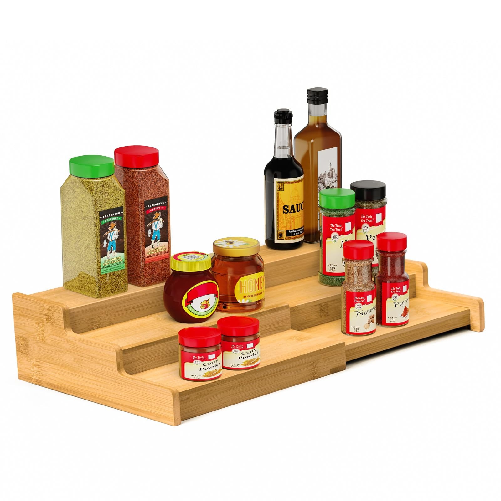 VenDotbi Spice Rack, 3-Tier Expandable Bamboo 8.74*8.74*3.35IN,