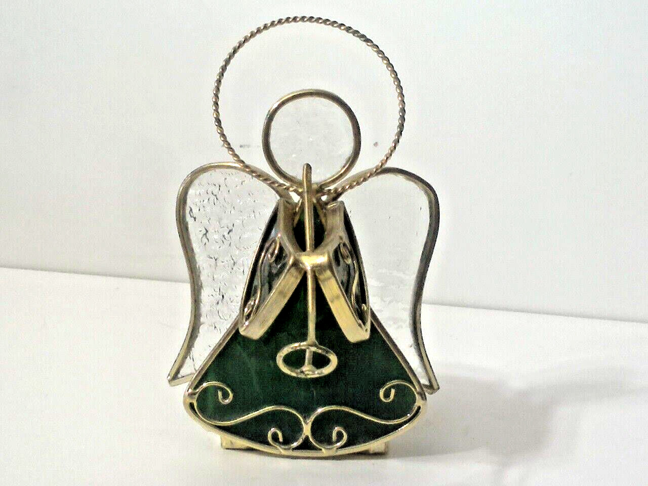 Studio Nova Stained Glass Angel Votive Holder Green Slag Figurine VTG