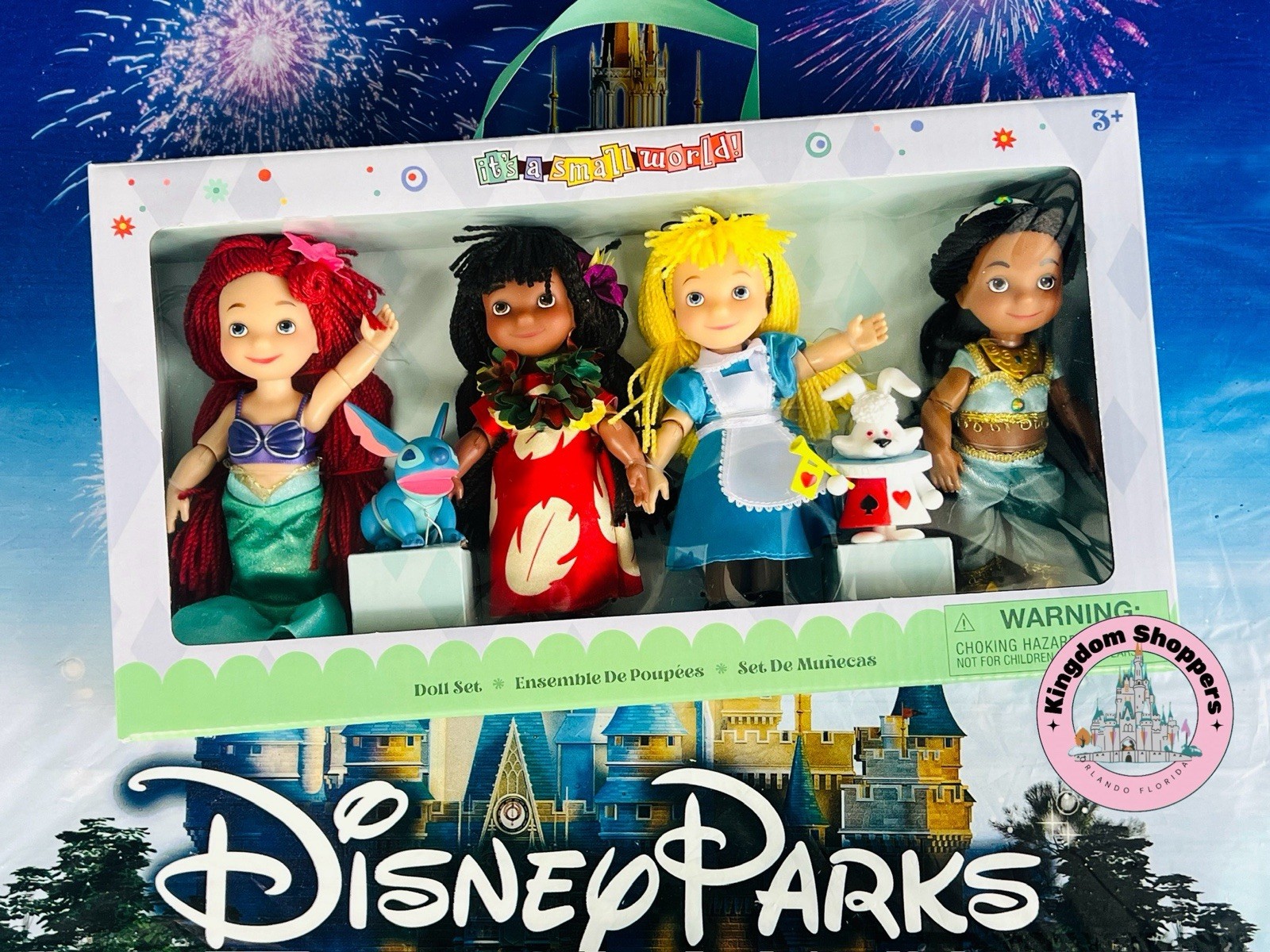 2026 Disney Parks It’s A Small World Doll Set Ariel Lilo Alice Jasmine Stitch 5”