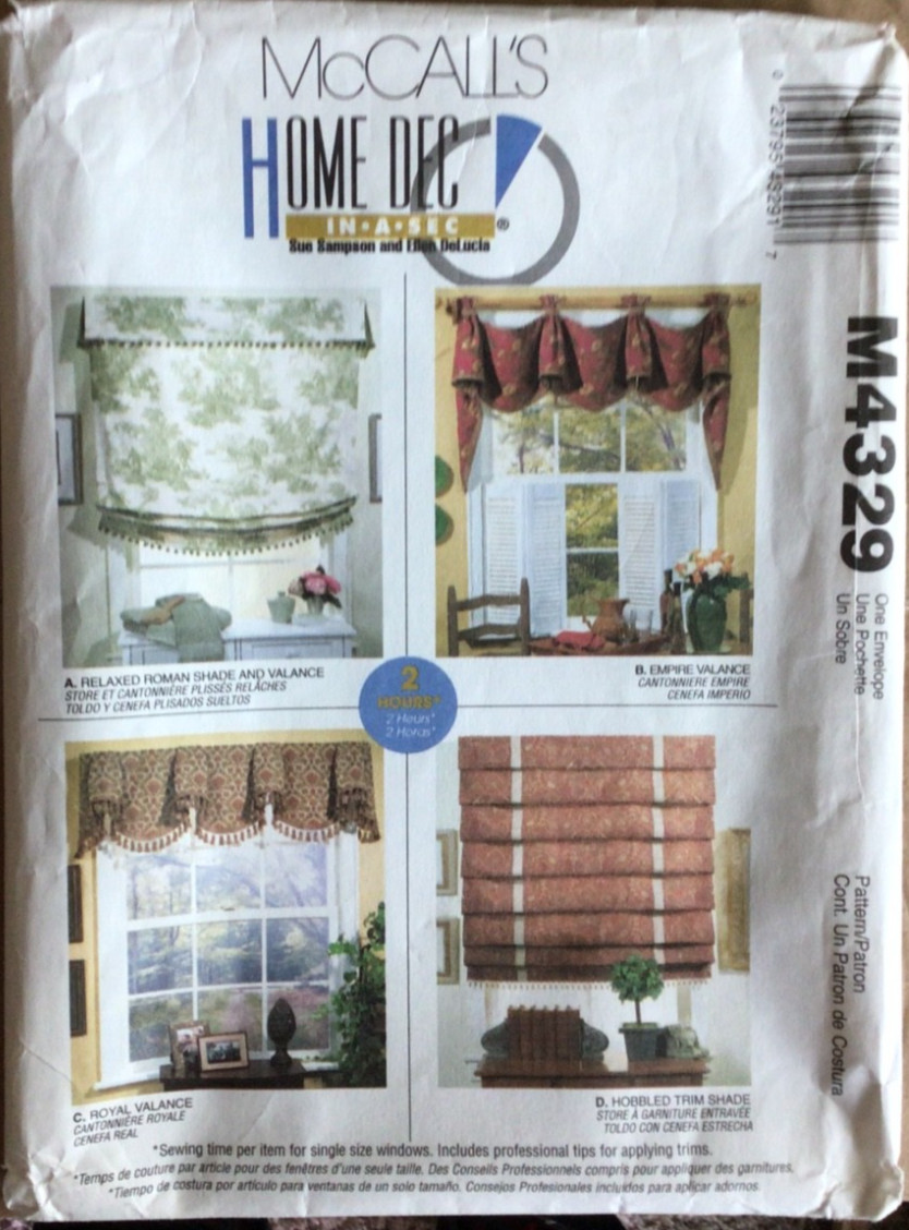 MCCALL’S HOME DEC M4329 WINDOW TREATMENTS SEWING PATTERN ©2003